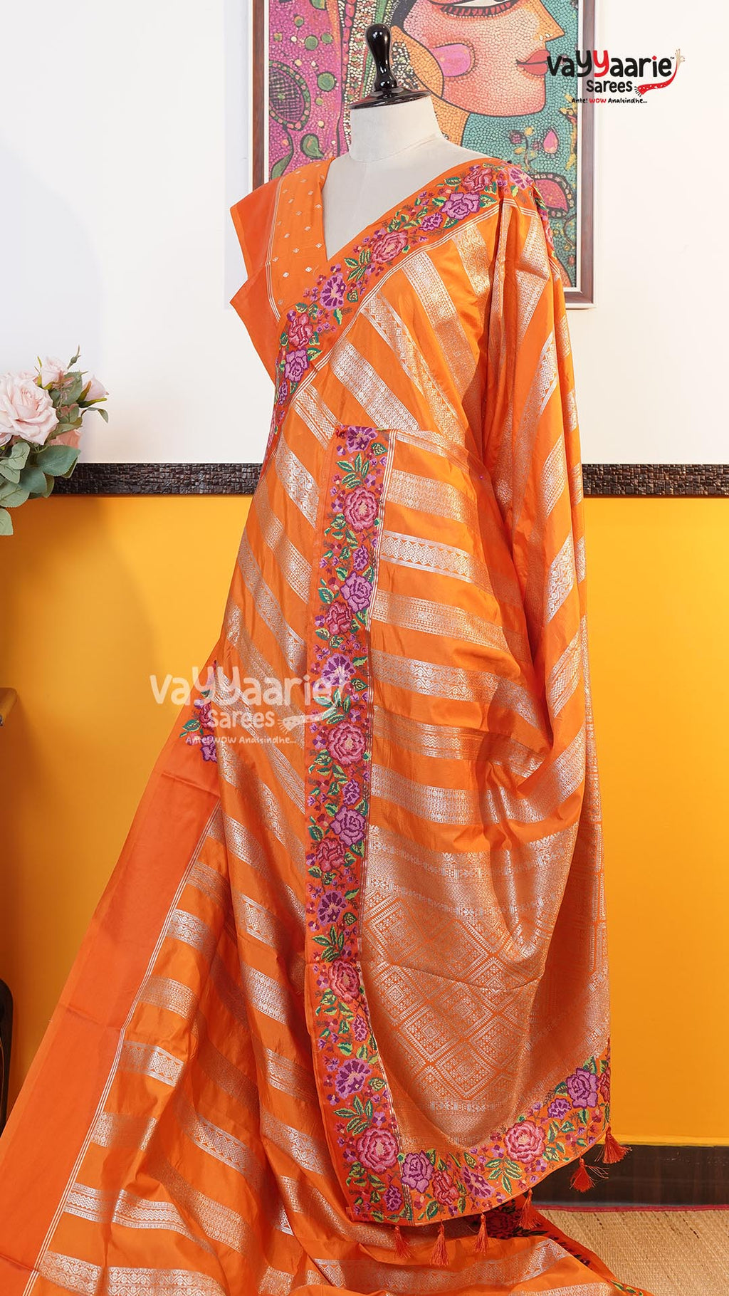 Orange Fancy Saree | Traditional Ethnic Saree | Vayyaarie Sarees