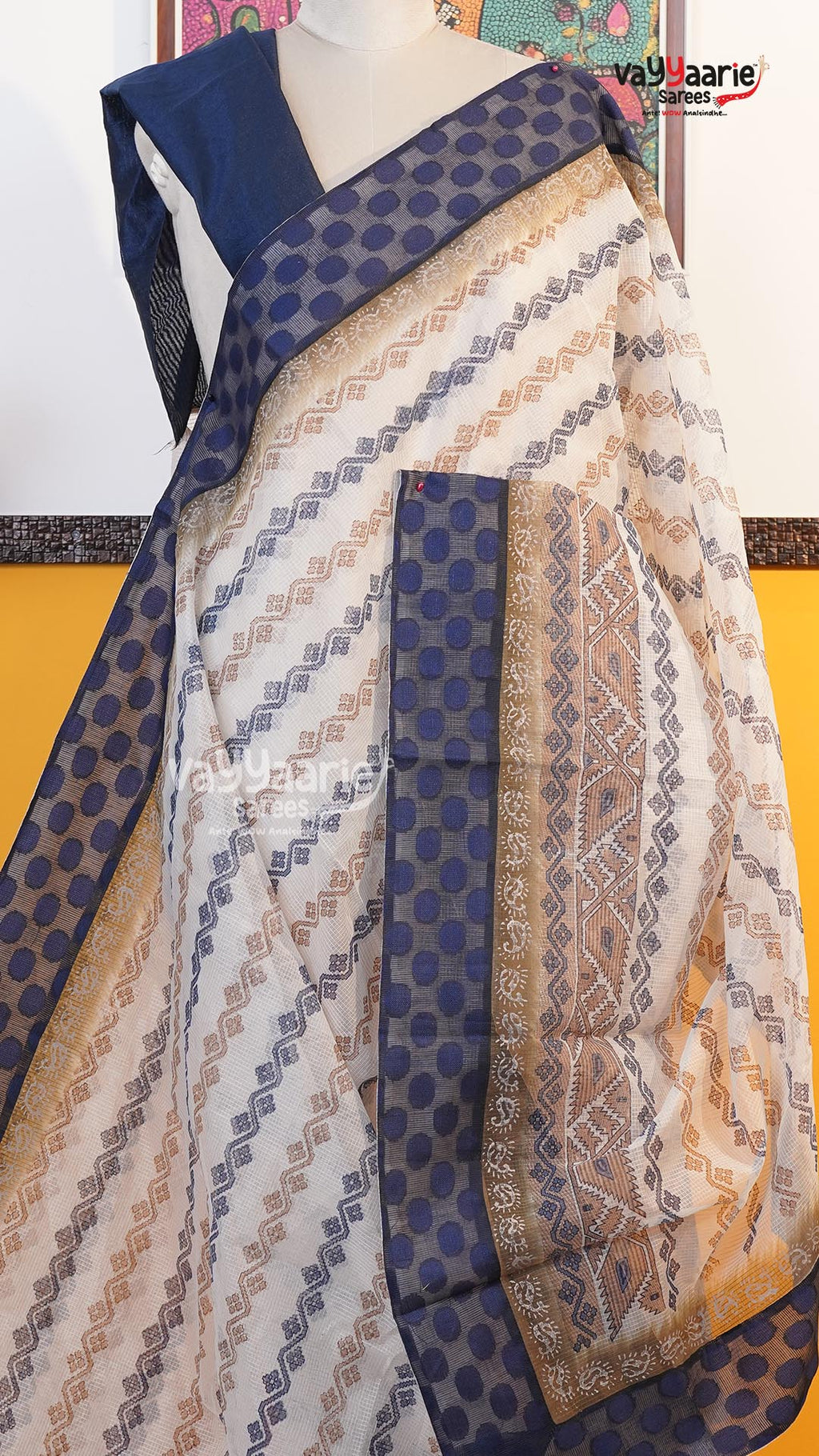 Cream Silk Kota Saree | Classic Handloom Saree | Vayyaarie Sarees