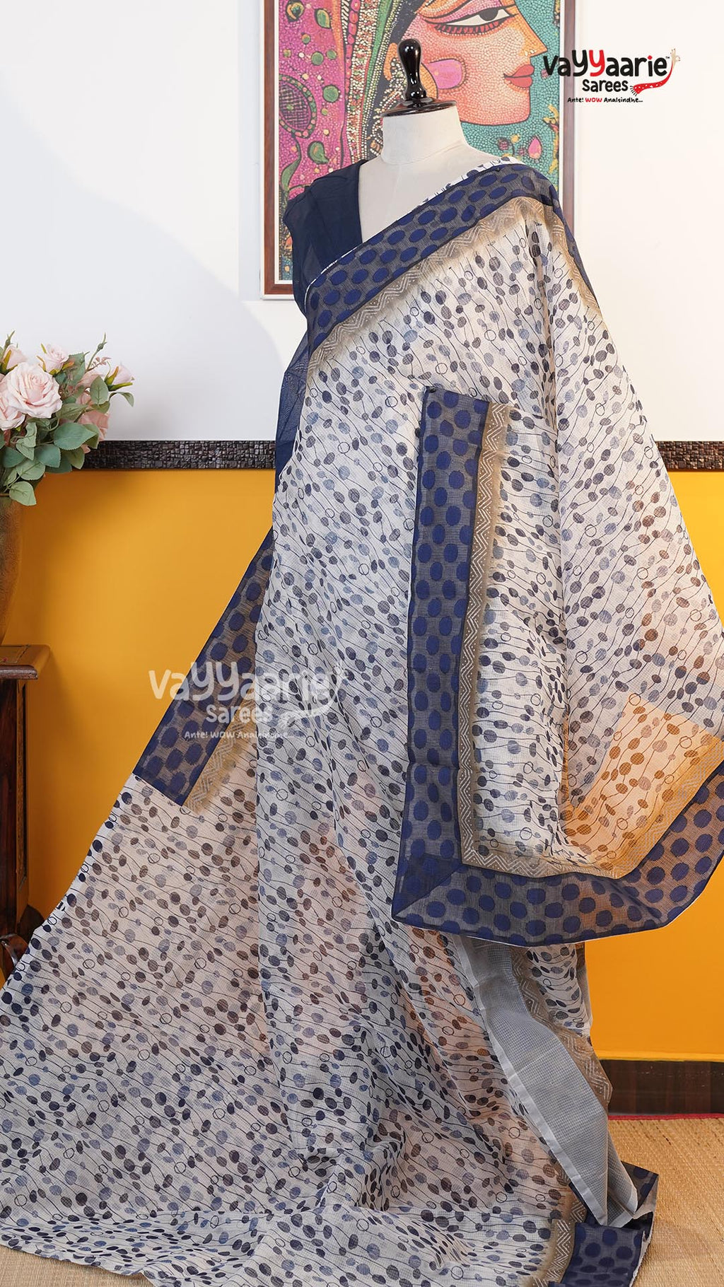 White Silk Kota Saree | Classic Handloom Saree | Vayyaarie Sarees