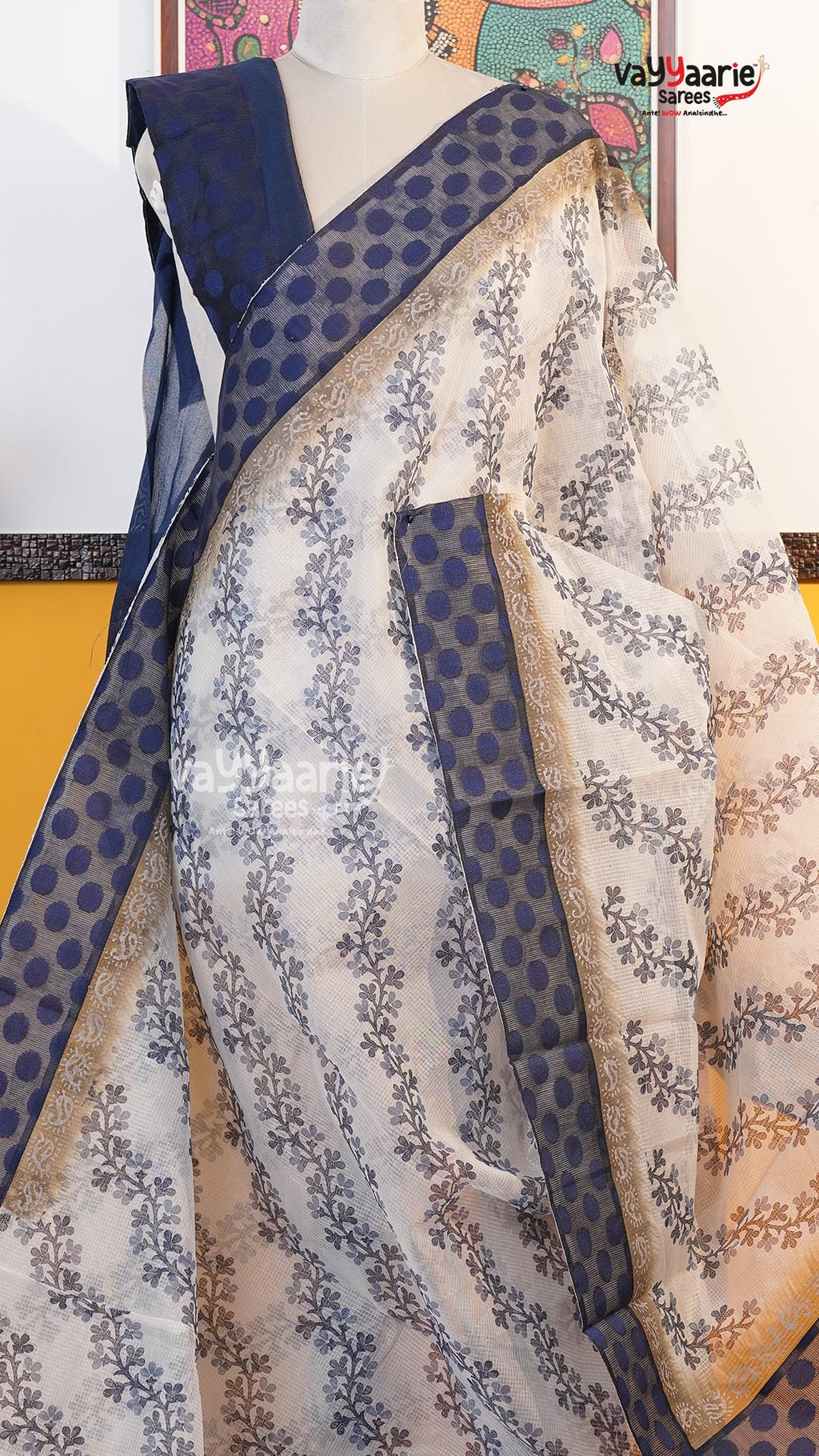 White Silk Kota Saree | Classic Handloom Saree | Vayyaarie Sarees