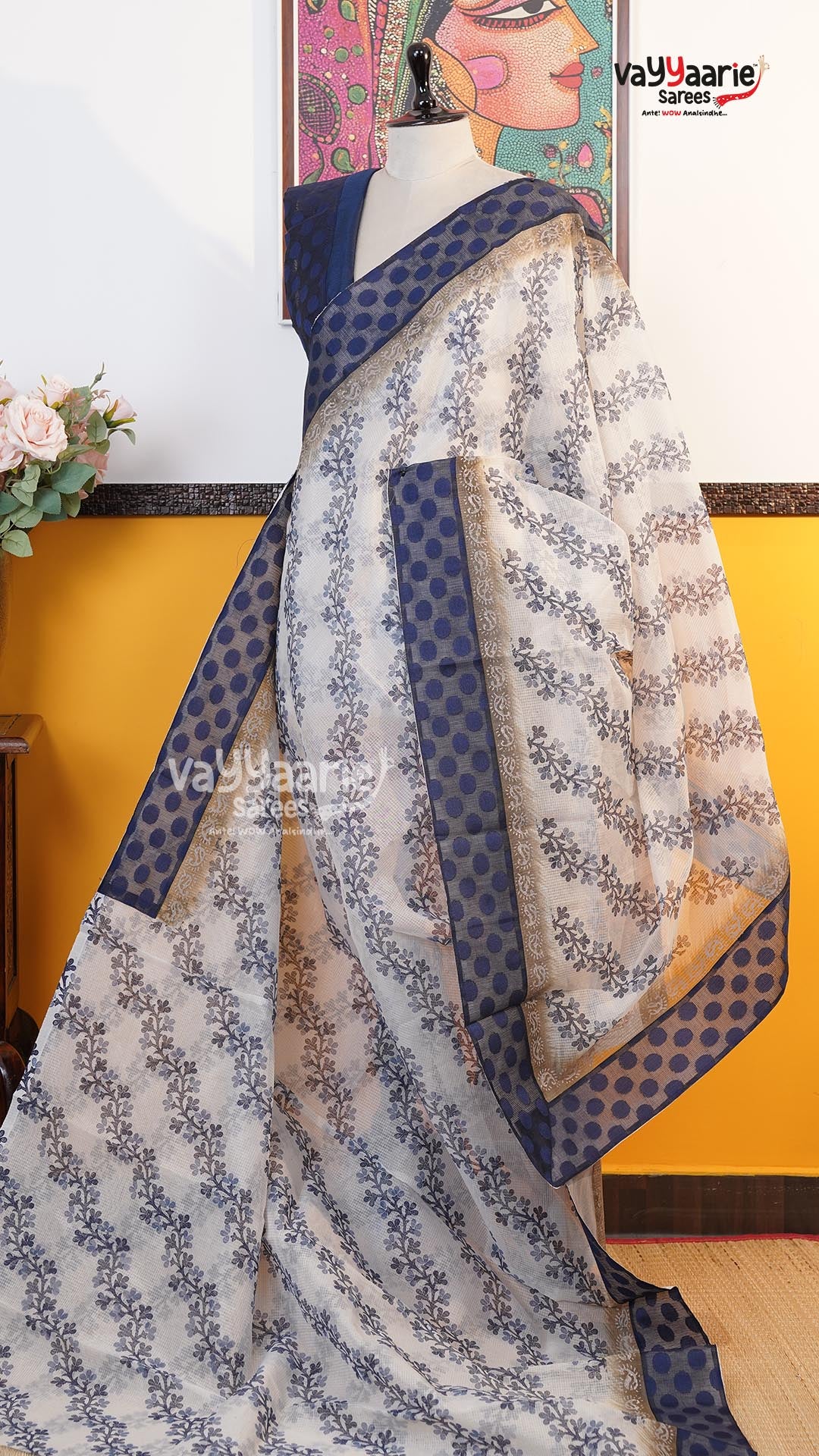 White Silk Kota Saree | Classic Handloom Saree | Vayyaarie Sarees