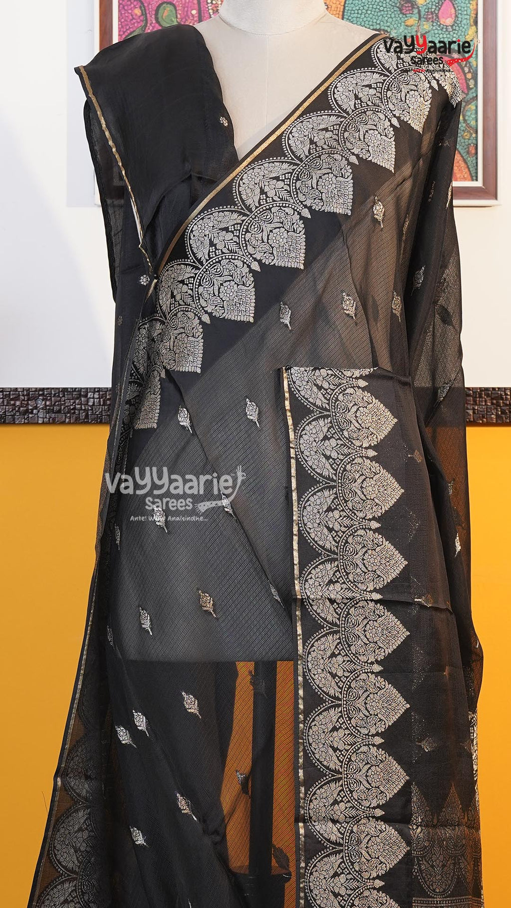 Black Fancy Kota Saree | Classic Handloom Saree | Vayyaarie Sarees