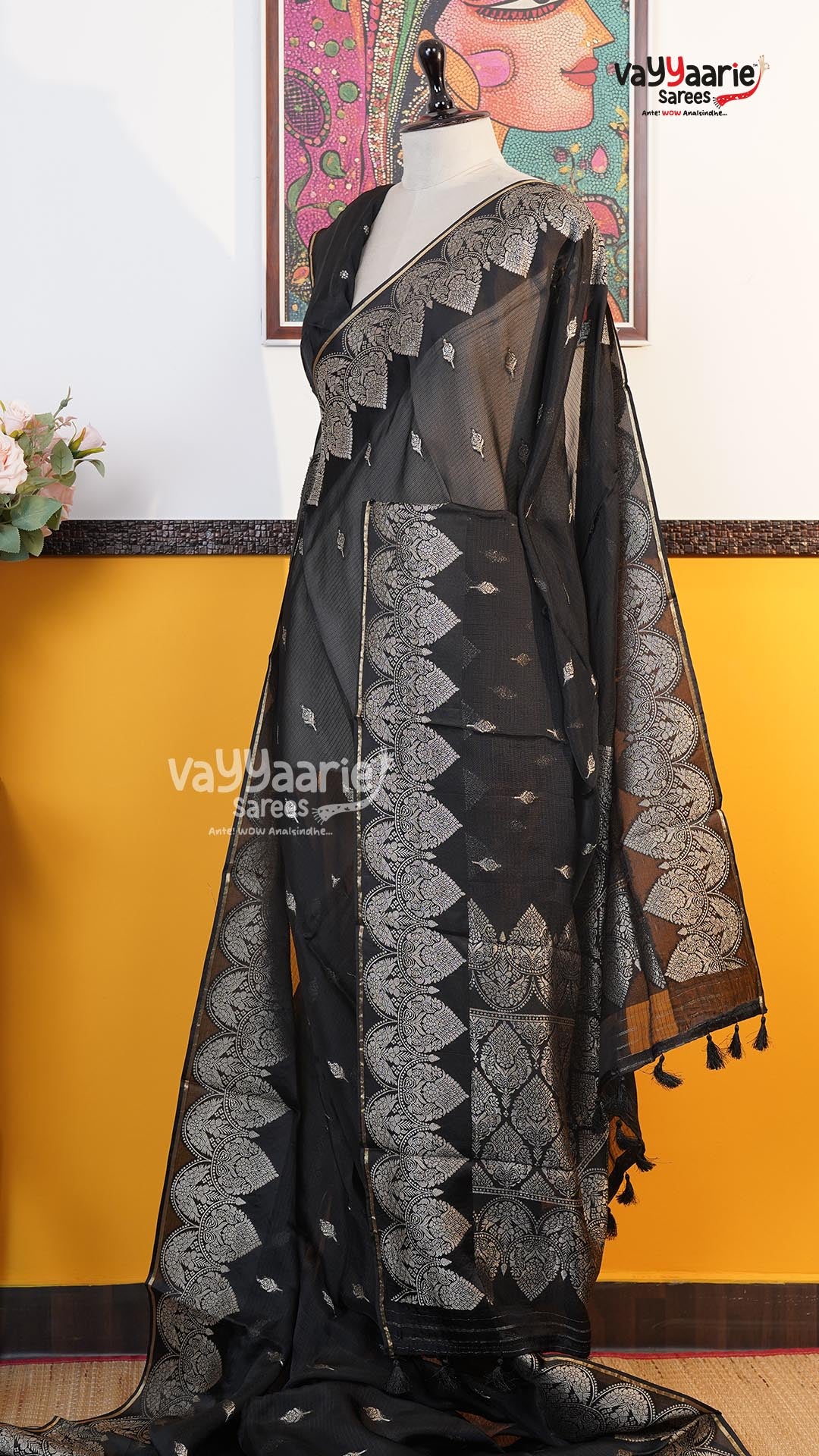 Black Fancy Kota Saree | Classic Handloom Saree | Vayyaarie Sarees