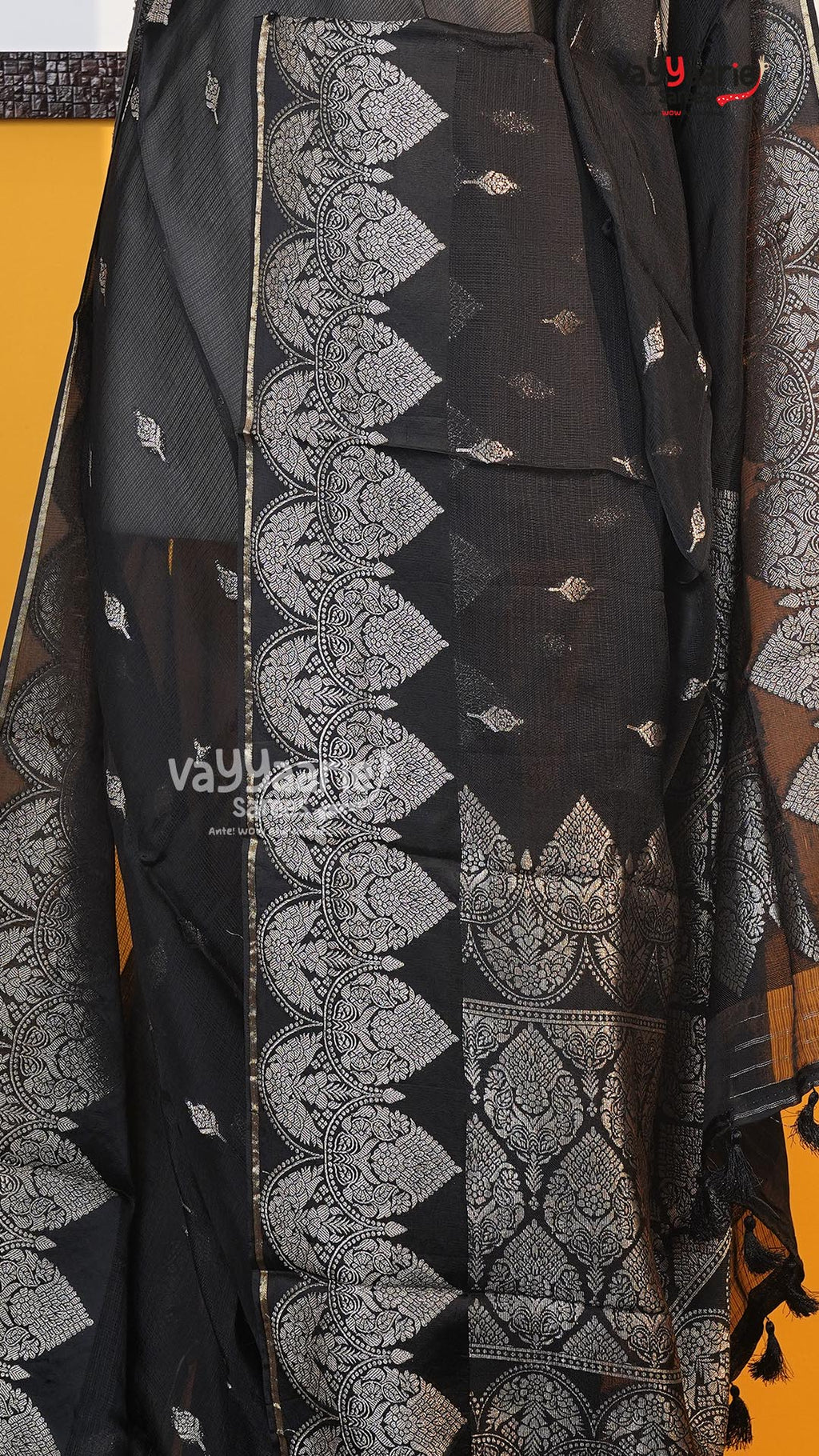 Black Fancy Kota Saree | Classic Handloom Saree | Vayyaarie Sarees