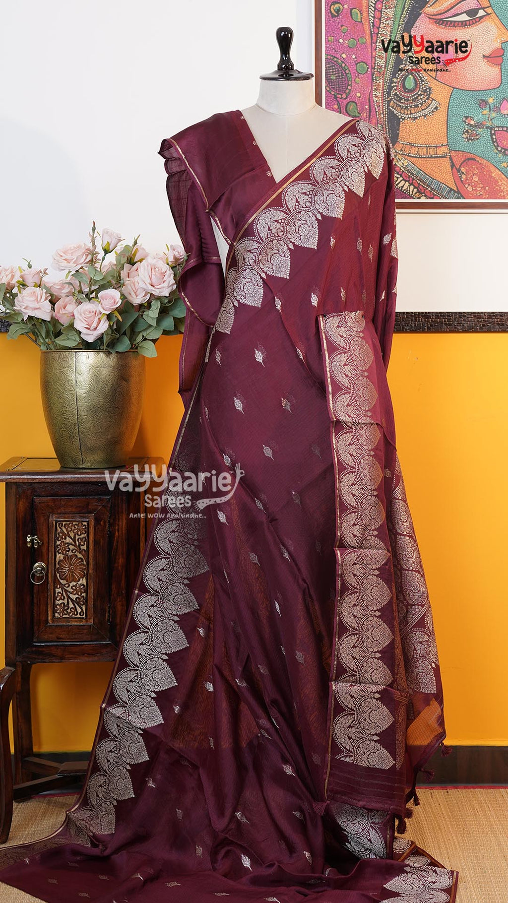 Wine Fancy Kota Saree | Classic Handloom Saree | Vayyaarie Sarees