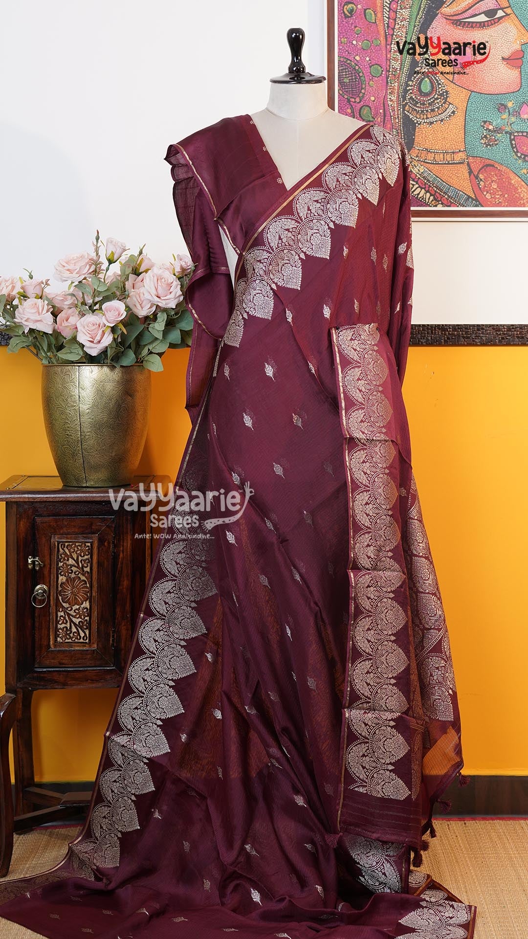 Wine Fancy Kota Saree | Classic Handloom Saree | Vayyaarie Sarees