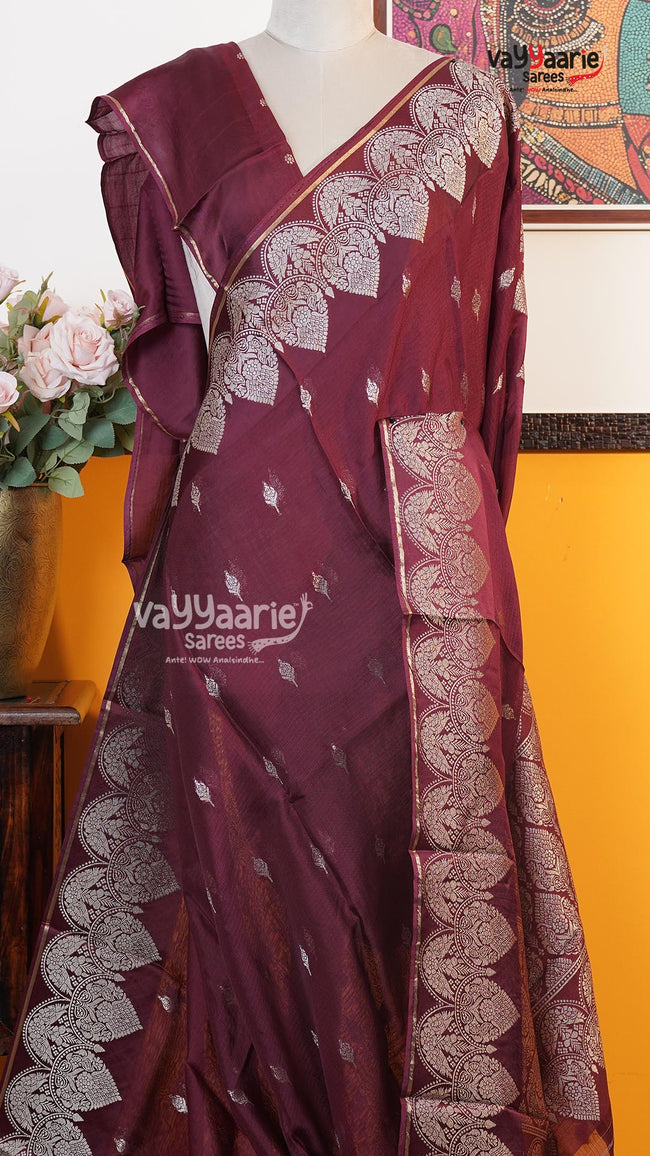 Wine Fancy Kota Saree | Classic Handloom Saree | Vayyaarie Sarees Main Image