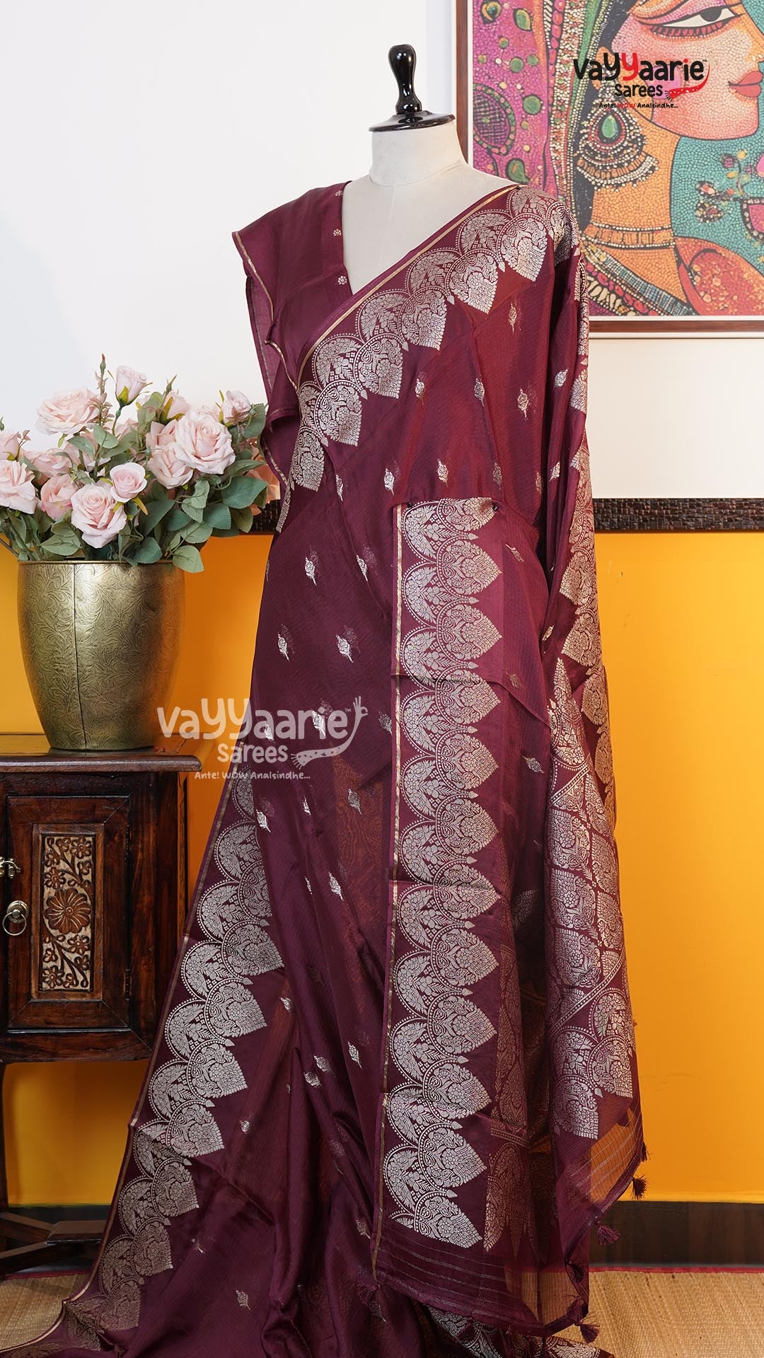 Wine Fancy Kota Saree | Classic Handloom Saree | Vayyaarie Sarees