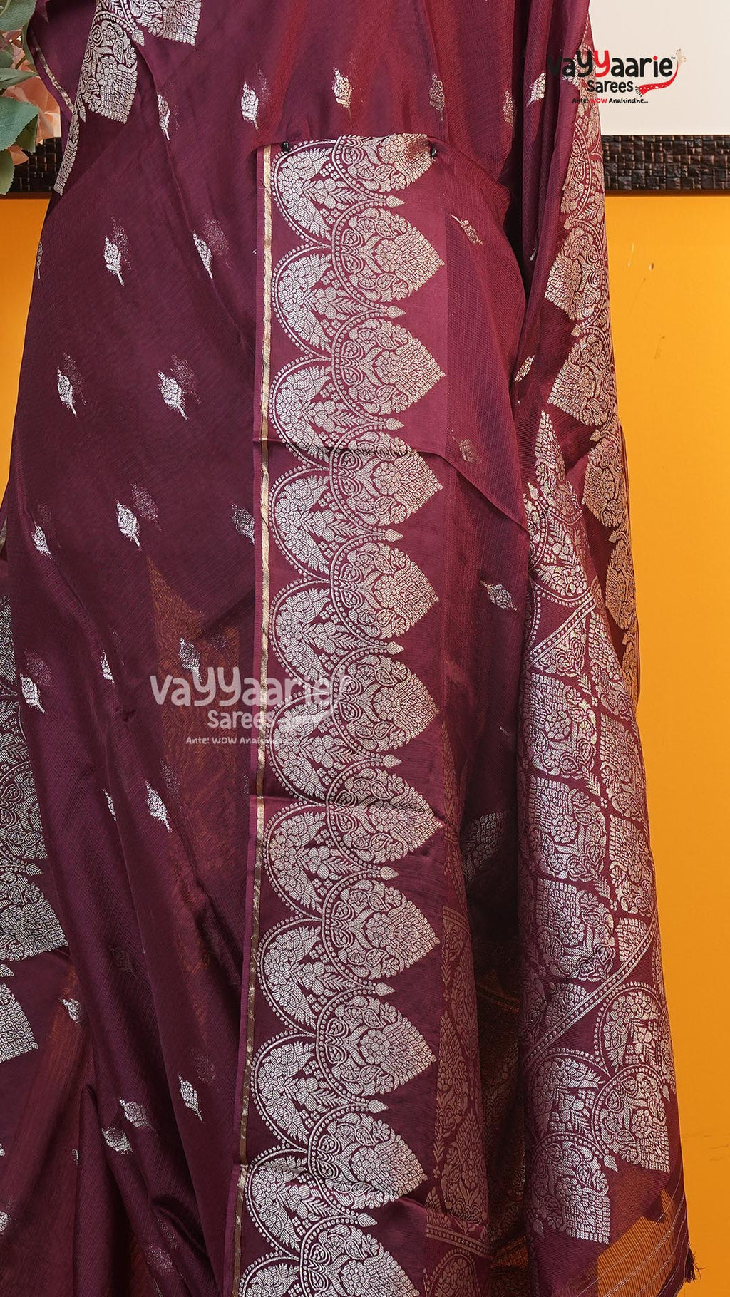 Wine Fancy Kota Saree | Classic Handloom Saree | Vayyaarie Sarees