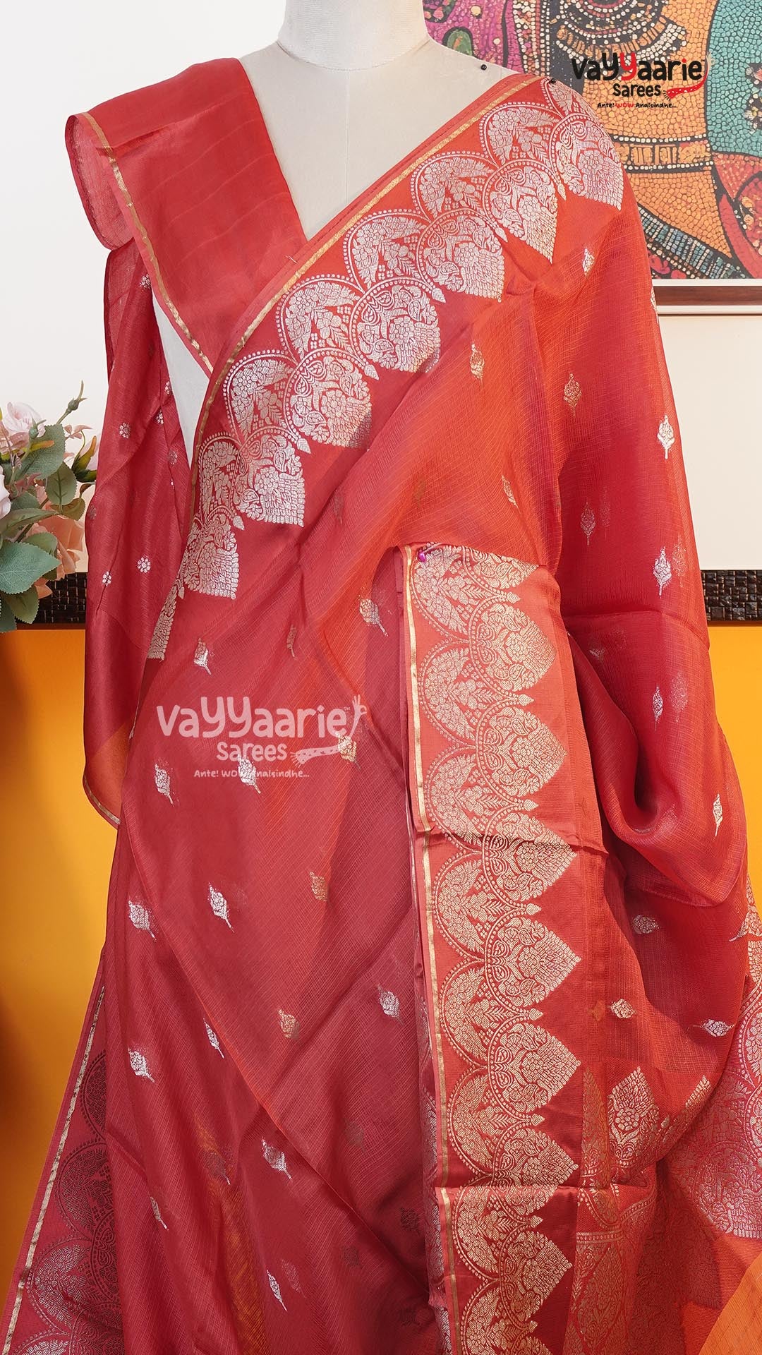 Red Fancy Kota Saree | Classic Handloom Saree | Vayyaarie Sarees