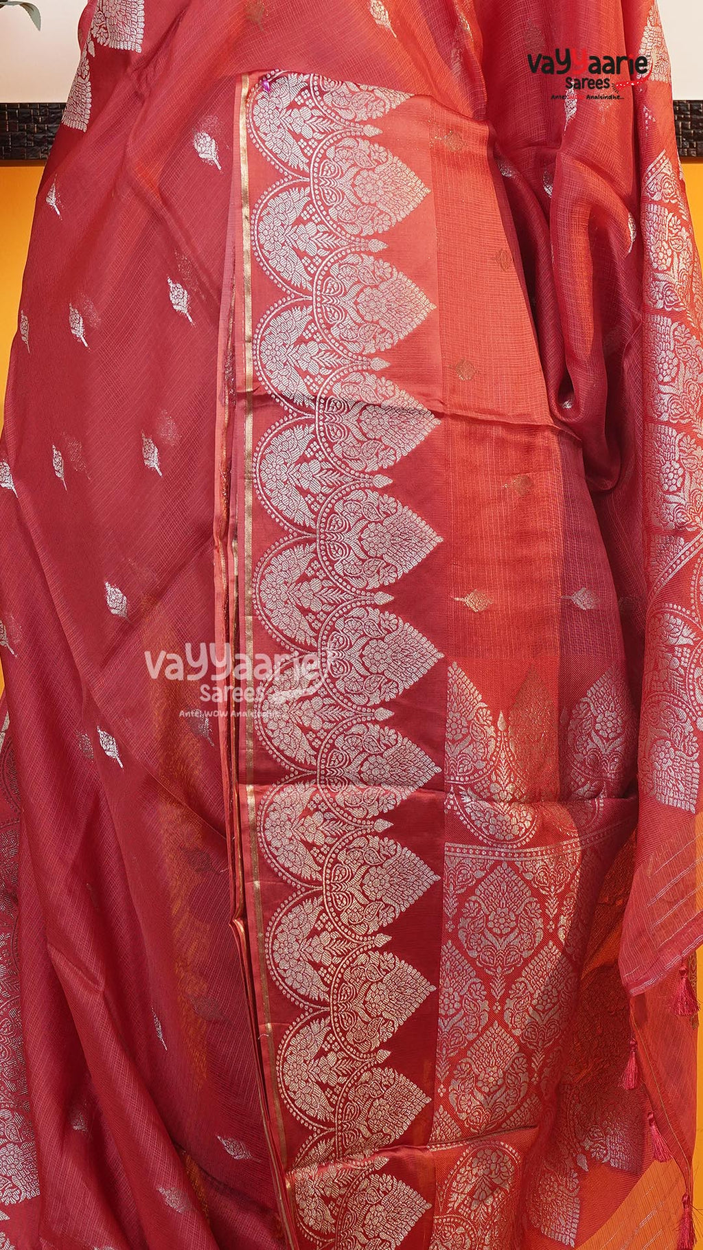 Red Fancy Kota Saree | Classic Handloom Saree | Vayyaarie Sarees