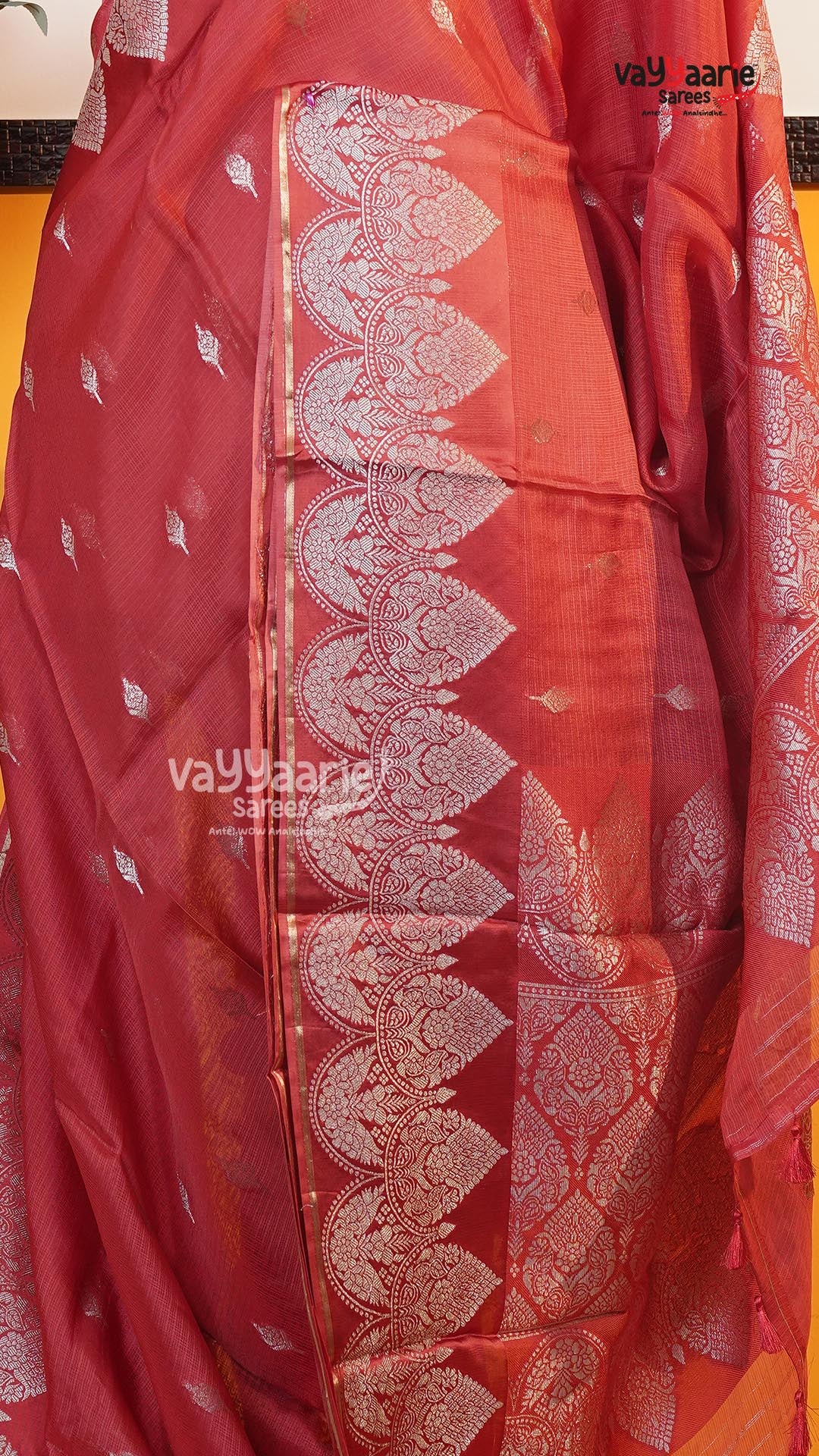 Red Fancy Kota Saree | Classic Handloom Saree | Vayyaarie Sarees