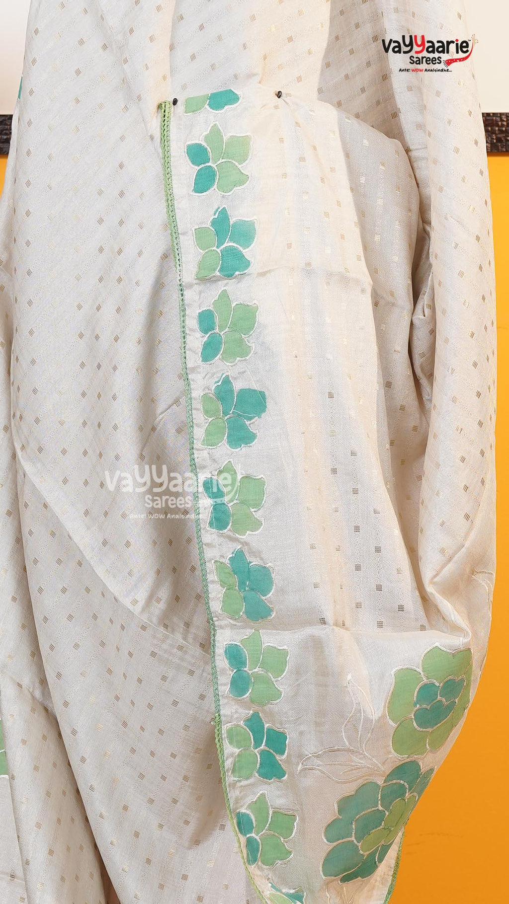 Cream Tusser Saree | Fancy Ethnic Wear Saree | Vayyaarie Sarees
