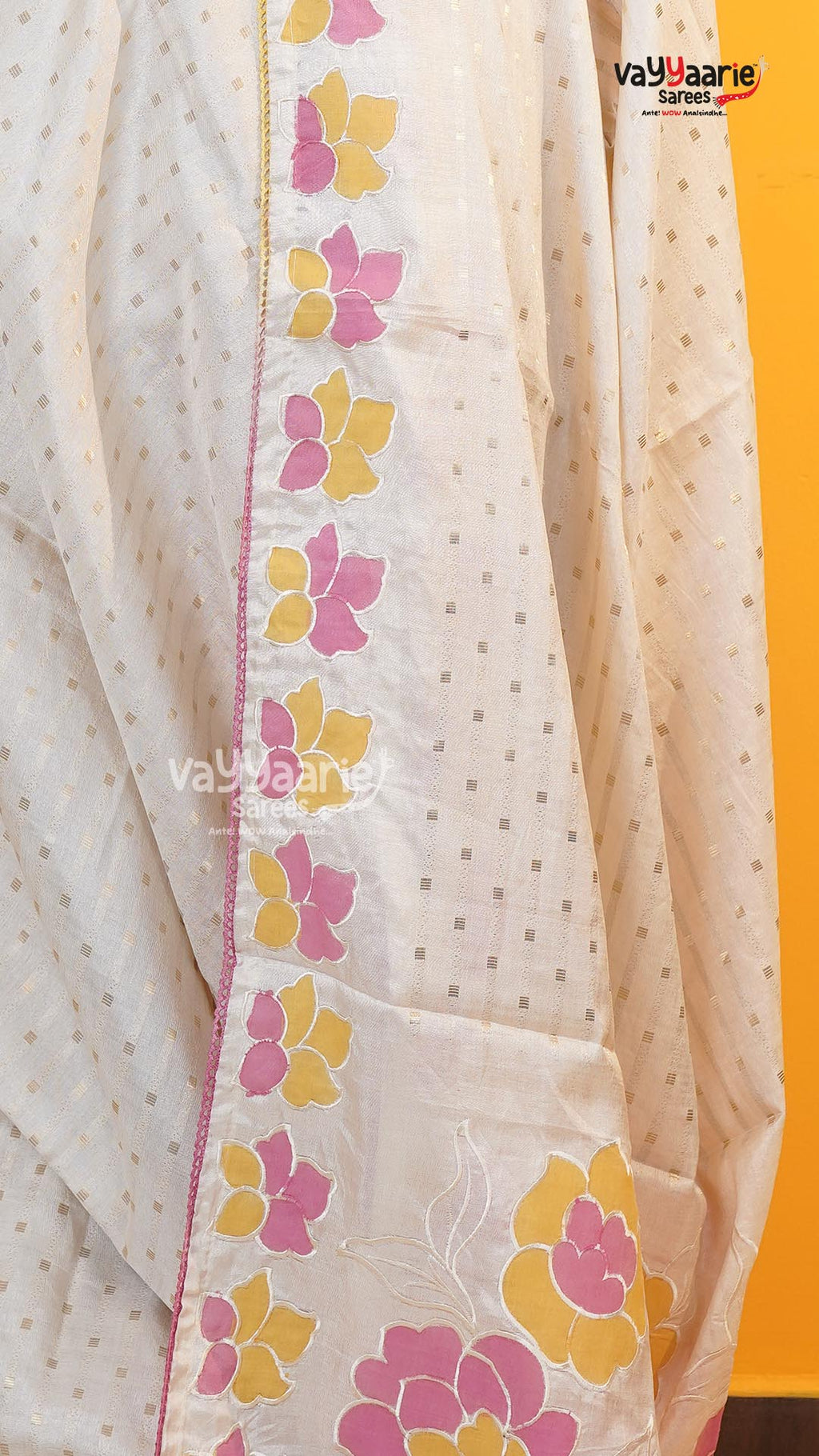 Cream Tusser Saree | Fancy Ethnic Wear Saree | Vayyaarie Sarees