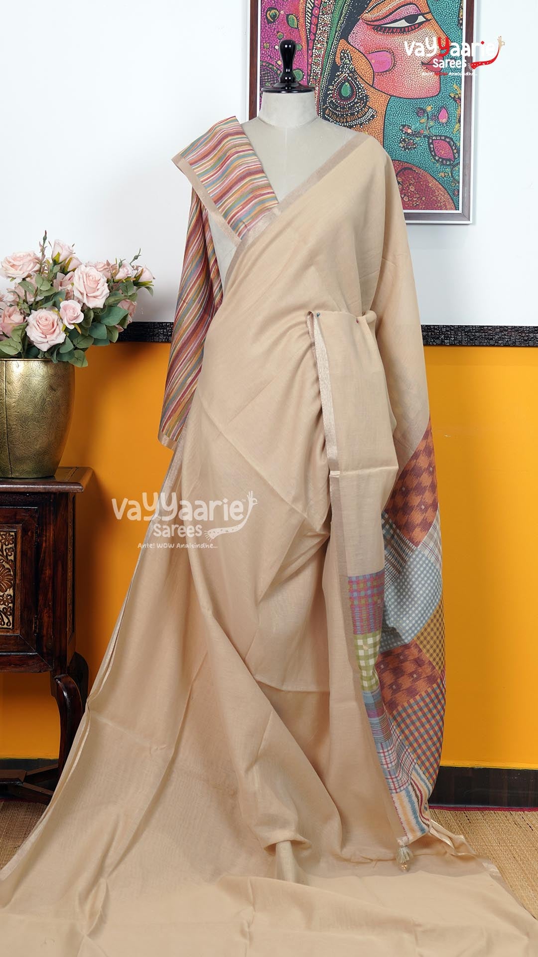 Cream Chanderi Saree | Classic Handloom Saree | Vayyaarie Sarees