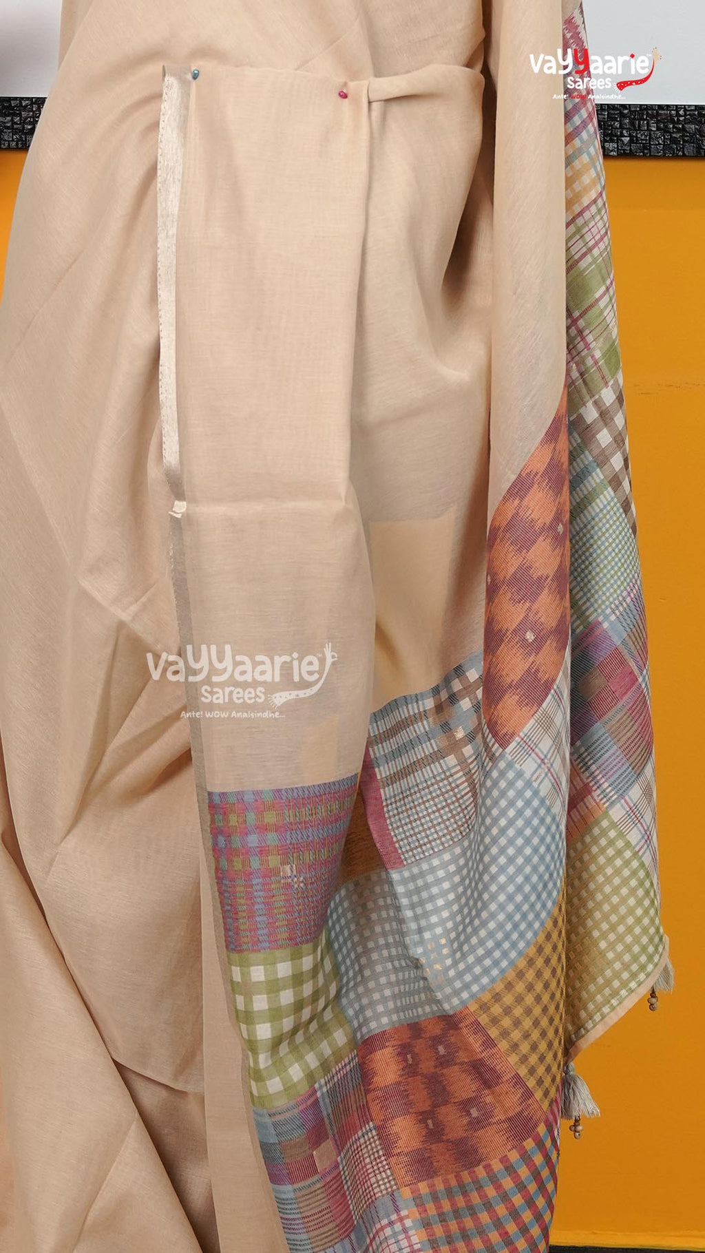 Cream Chanderi Saree | Classic Handloom Saree | Vayyaarie Sarees
