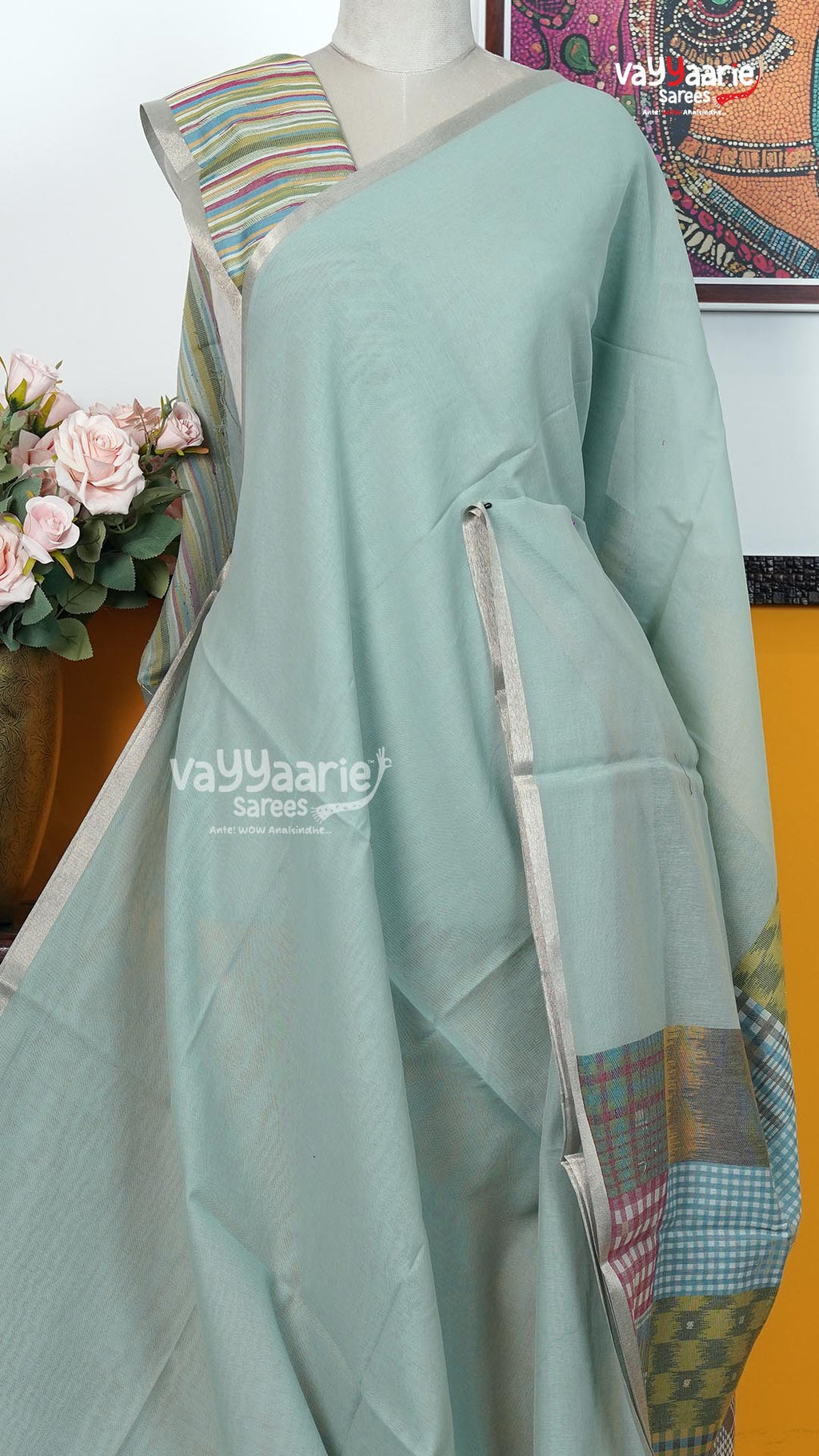 Pista Green Chanderi Saree | Classic Handloom Saree | Vayyaarie Sarees