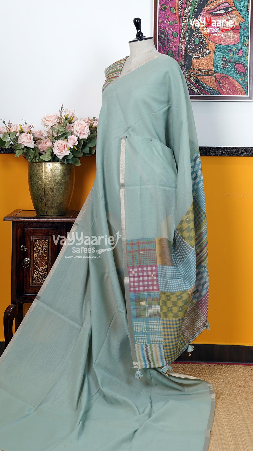 Pista Green Chanderi Saree | Classic Handloom Saree | Vayyaarie Sarees