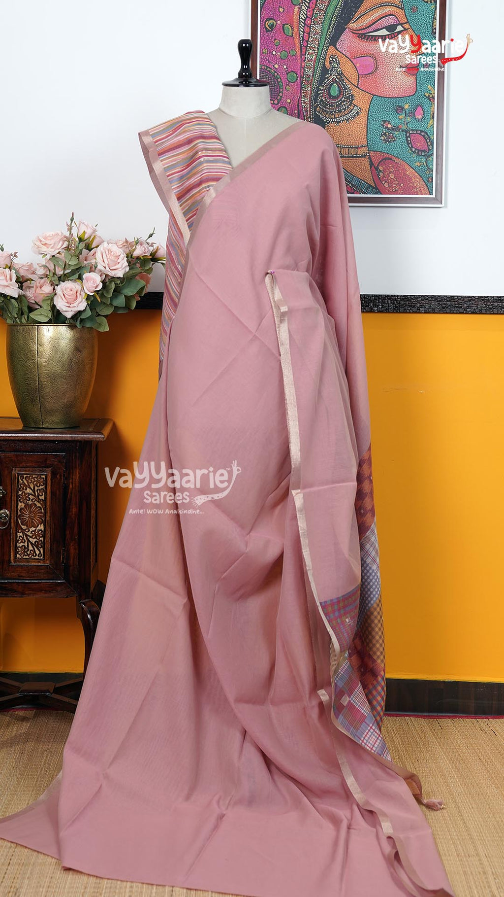 Peach Chanderi Saree | Classic Handloom Saree | Vayyaarie Sarees