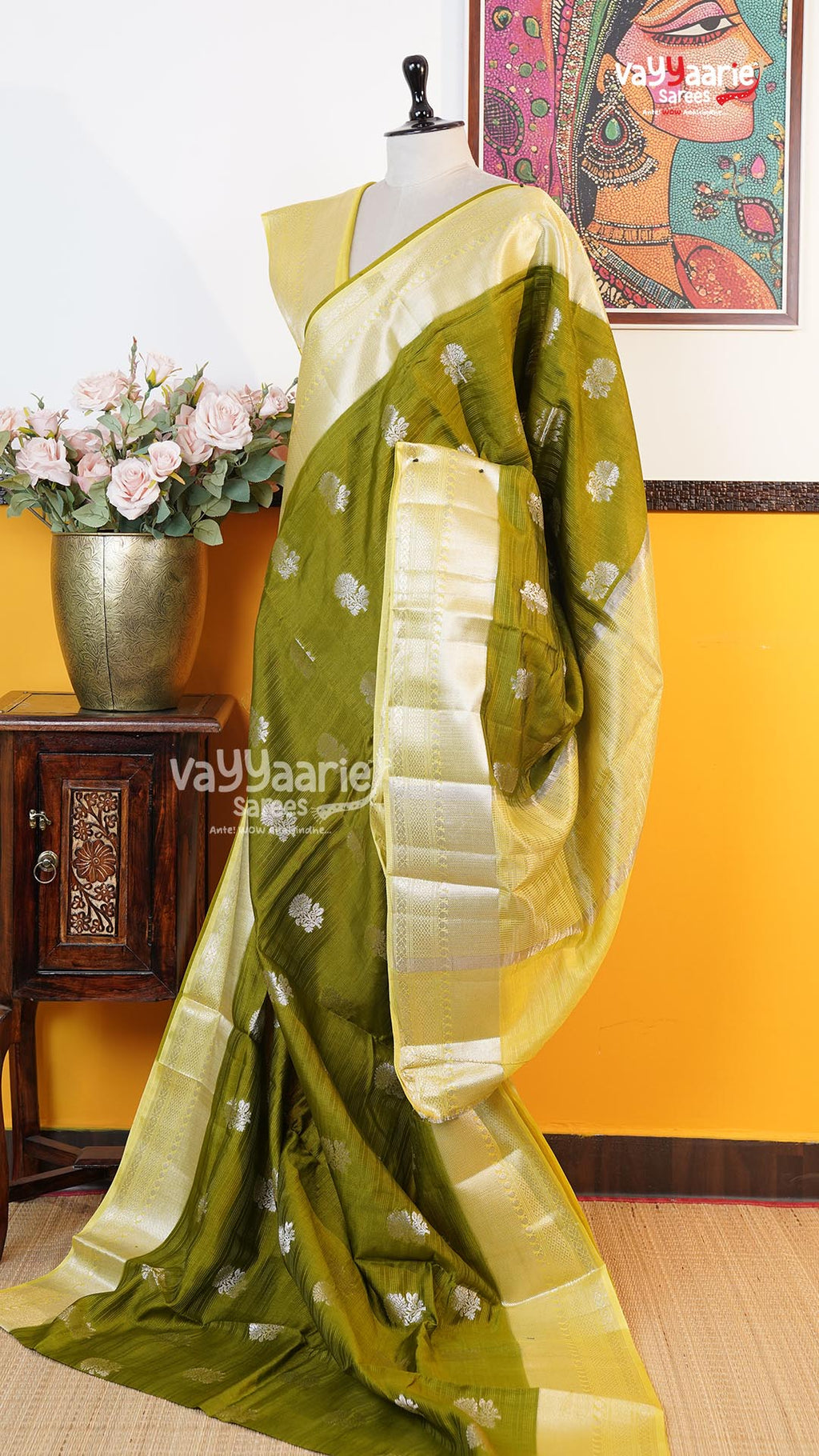 Mehendi Green Mushroom Saree | Fancy Ethnic Wear Saree | Vayyaarie Sarees