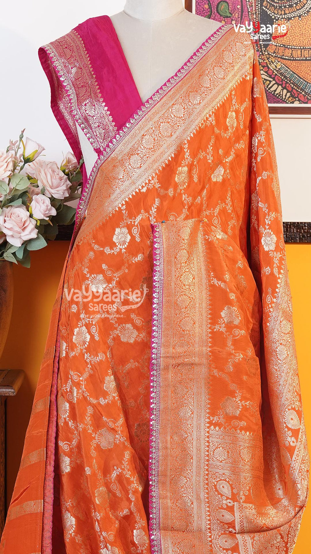 Orange Fancy Saree | Traditional Ethnic Saree | Vayyaarie Sarees