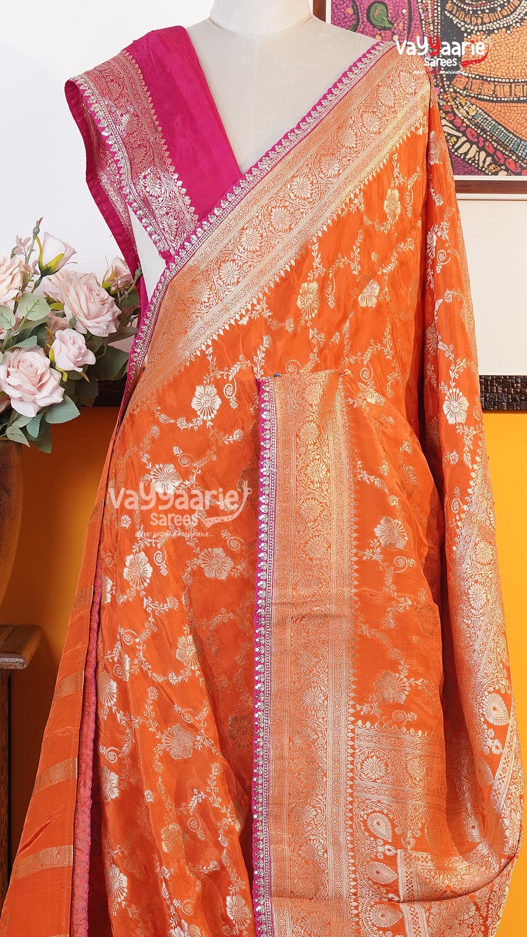 Orange Fancy Saree | Traditional Ethnic Saree | Vayyaarie Sarees