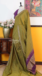 Mehendi Green Tusser Saree | Classic Handloom Saree | Vayyaarie Sarees