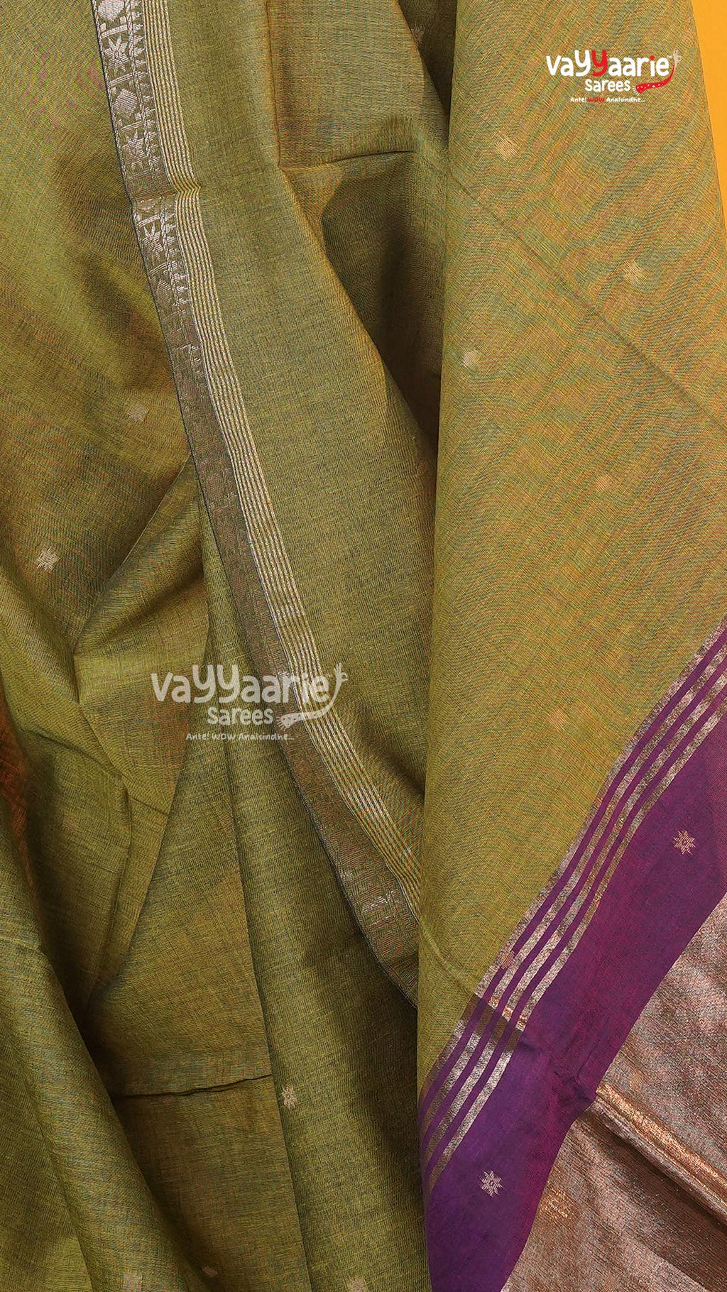 Mehendi Green Tusser Saree | Classic Handloom Saree | Vayyaarie Sarees