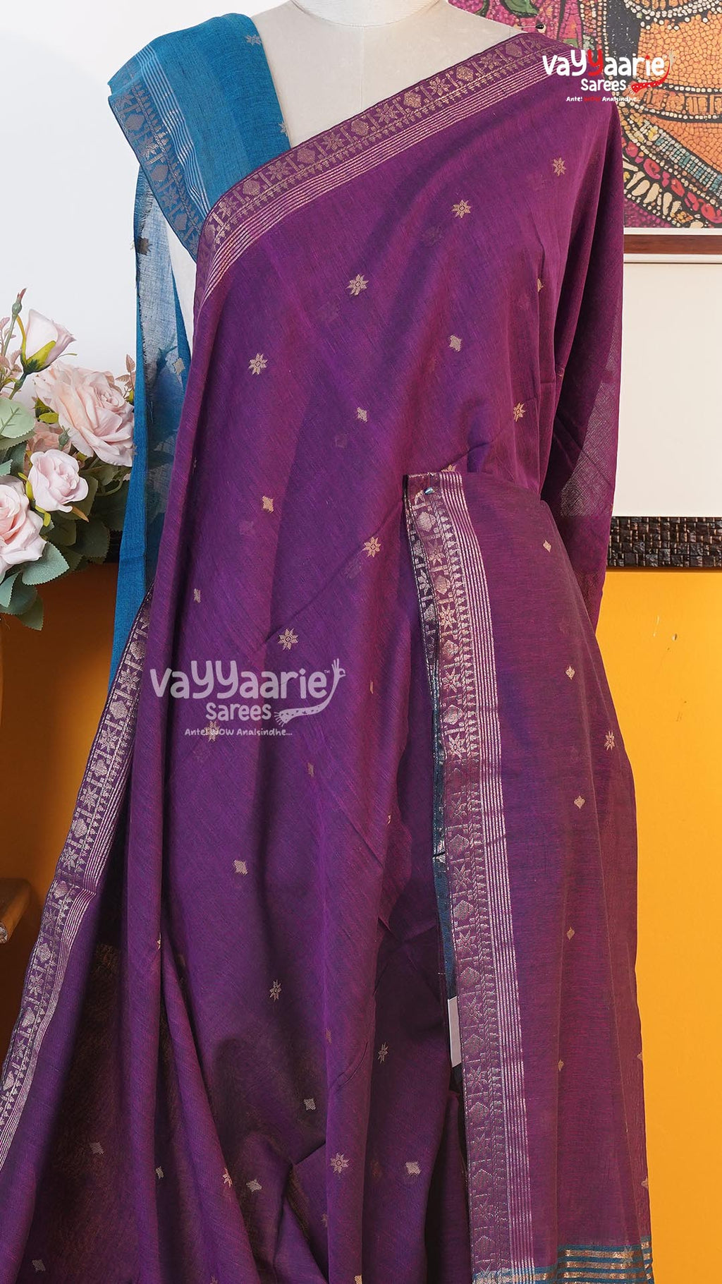 Violet Tusser Saree | Classic Handloom Saree | Vayyaarie Sarees