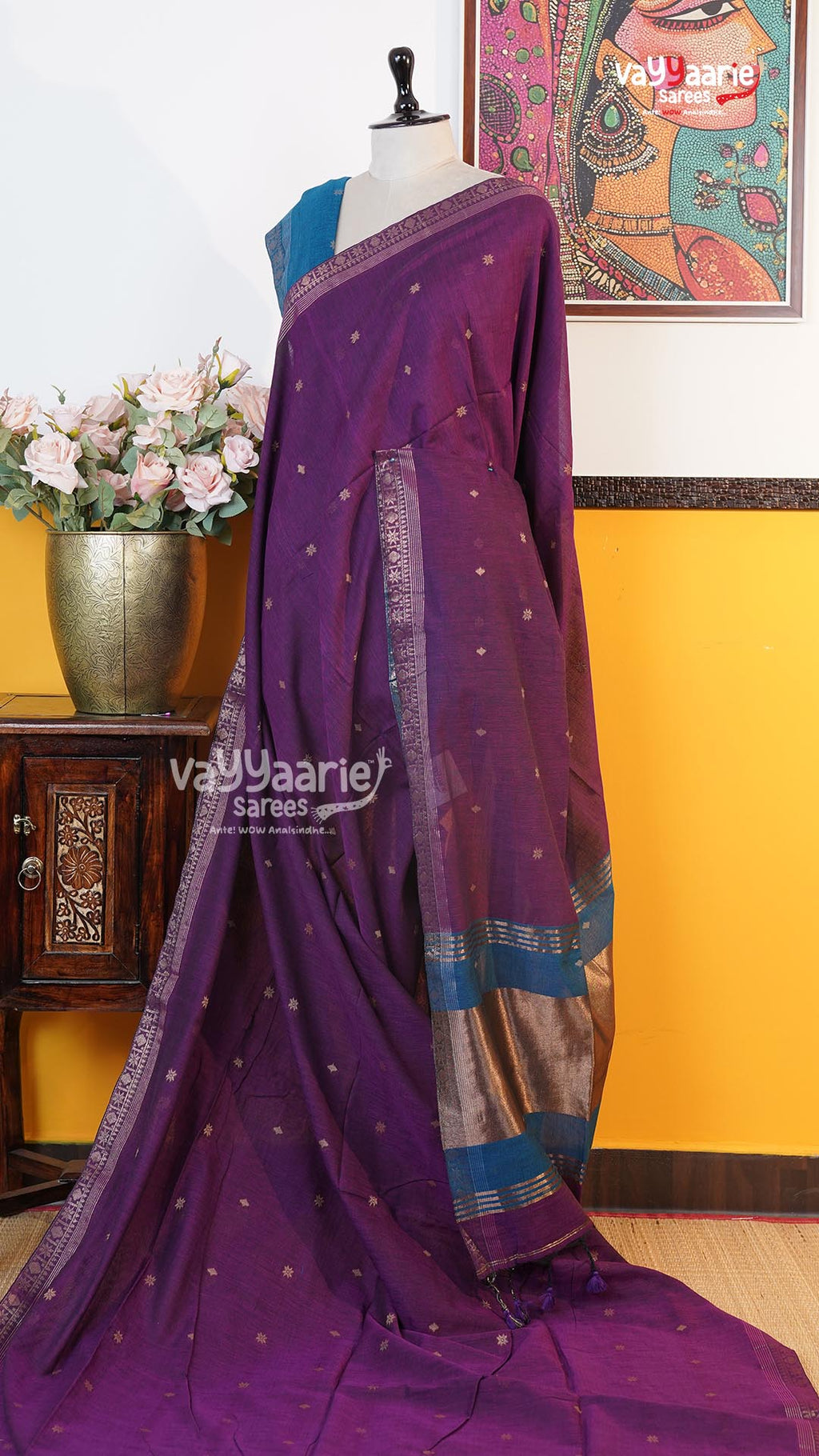 Violet Tusser Saree | Classic Handloom Saree | Vayyaarie Sarees