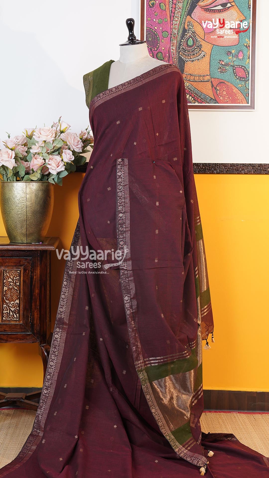 Brown Tusser Saree | Classic Handloom Saree | Vayyaarie Sarees