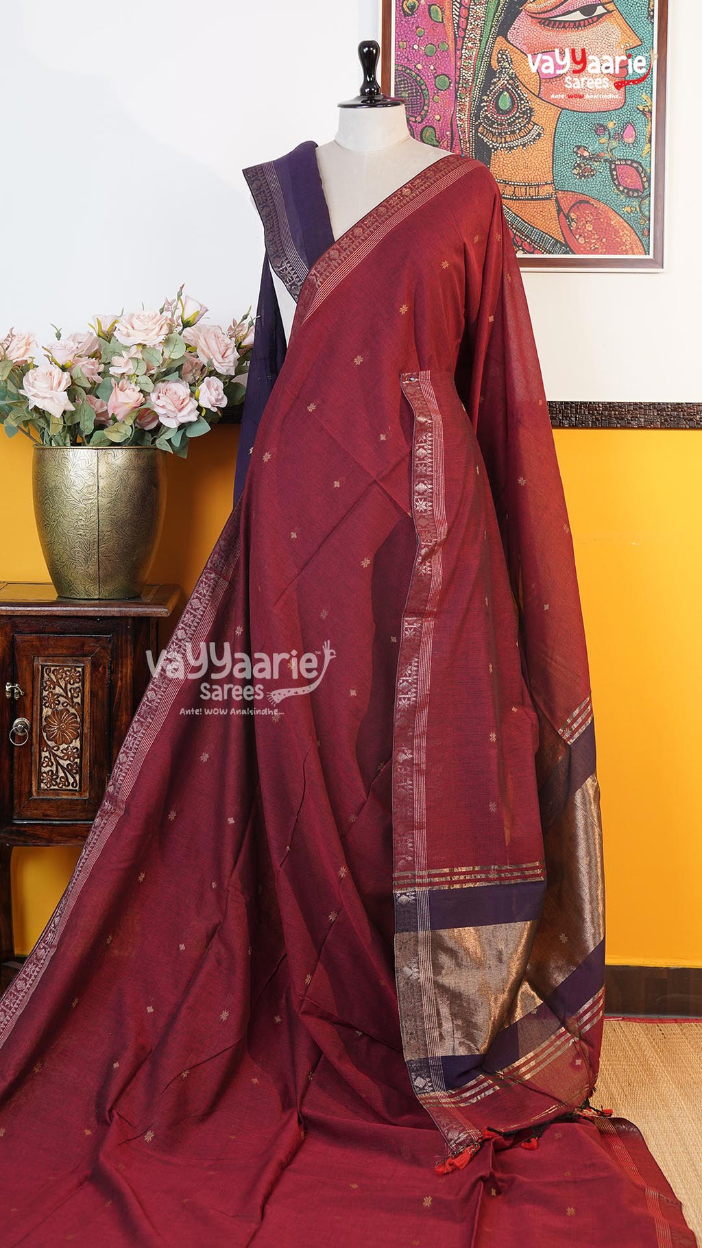 Maroon Tusser Saree | Classic Handloom Saree | Vayyaarie Sarees
