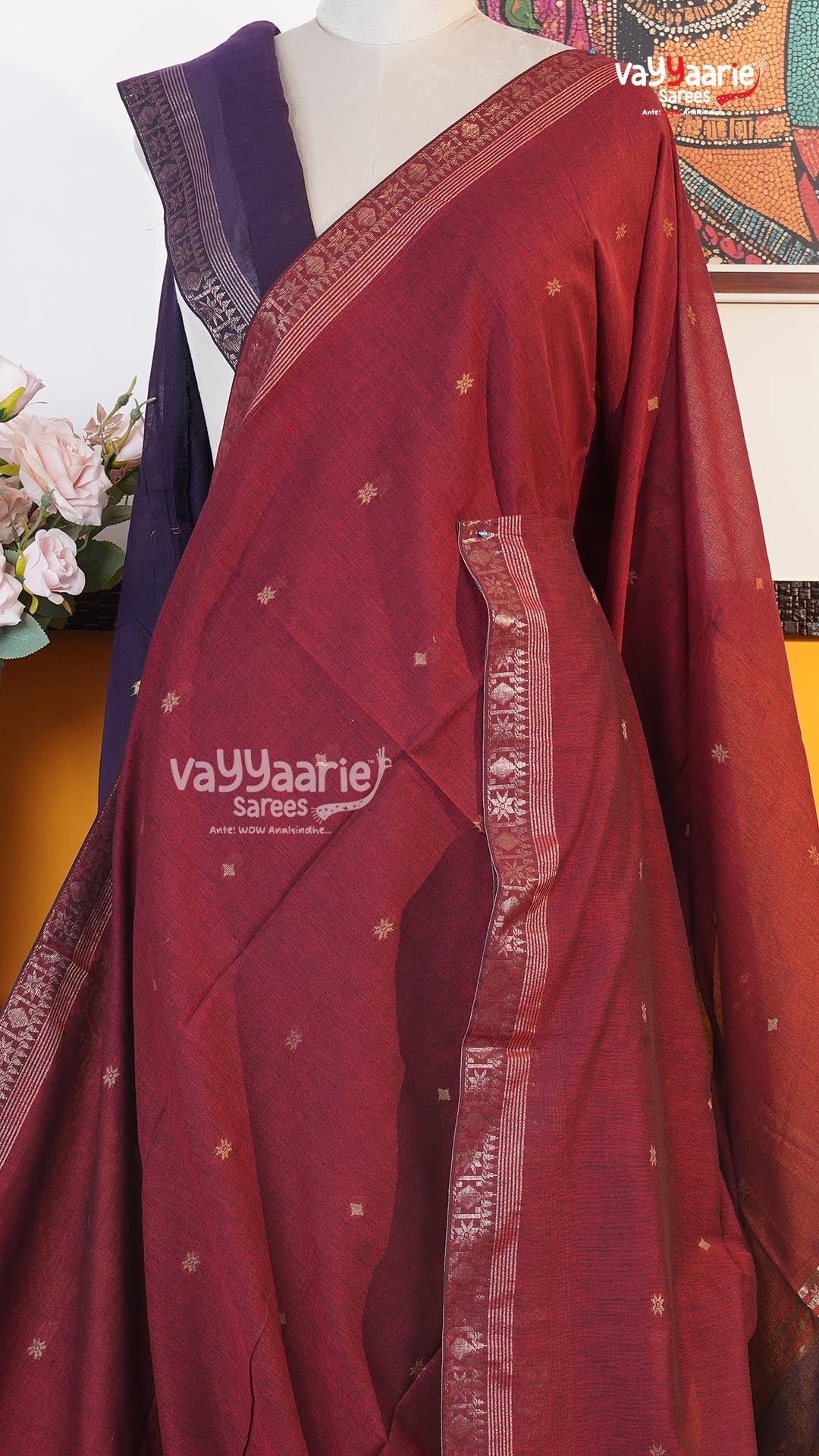 Maroon Tusser Saree | Classic Handloom Saree | Vayyaarie Sarees