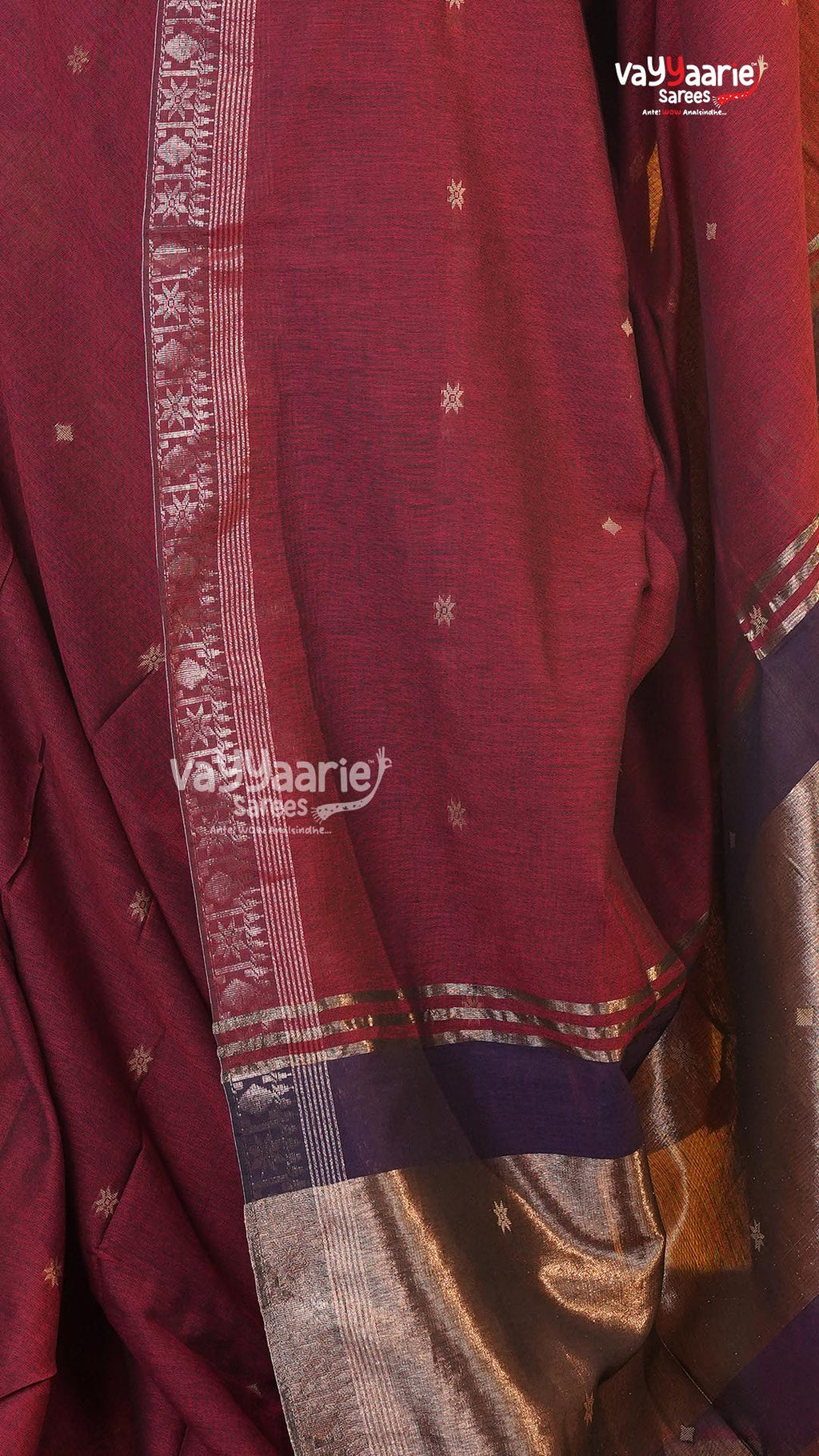 Maroon Tusser Saree | Classic Handloom Saree | Vayyaarie Sarees