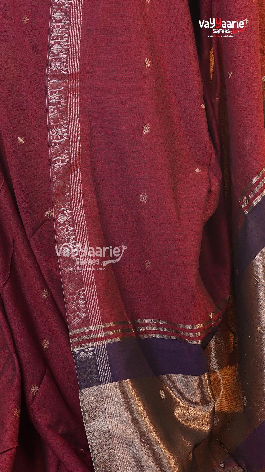 Maroon Tusser Saree | Classic Handloom Saree | Vayyaarie Sarees