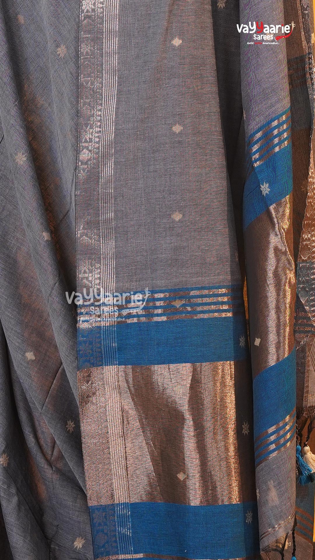 Grey Tusser Saree | Fancy Ethnic Wear Saree | Vayyaarie Sarees