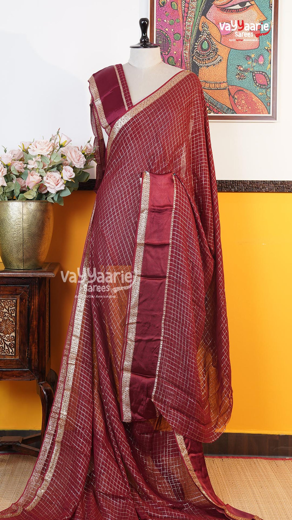 Maroon Chiffon Saree | Fancy Ethnic Wear Saree | Vayyaarie Sarees
