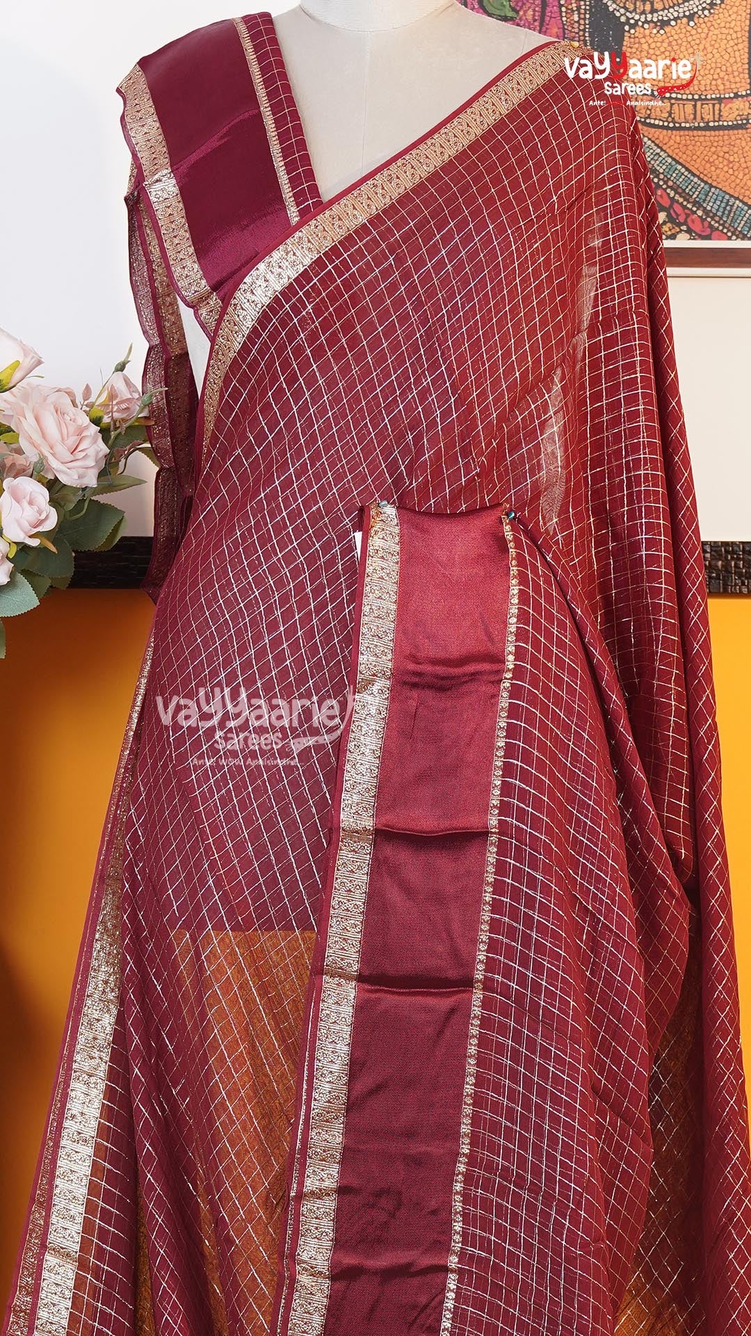 Maroon Chiffon Saree | Fancy Ethnic Wear Saree | Vayyaarie Sarees