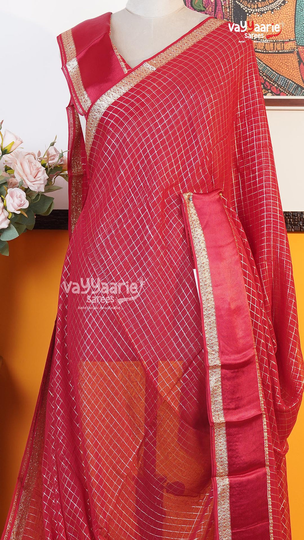 Red Chiffon Saree | Fancy Ethnic Wear Saree | Vayyaarie Sarees
