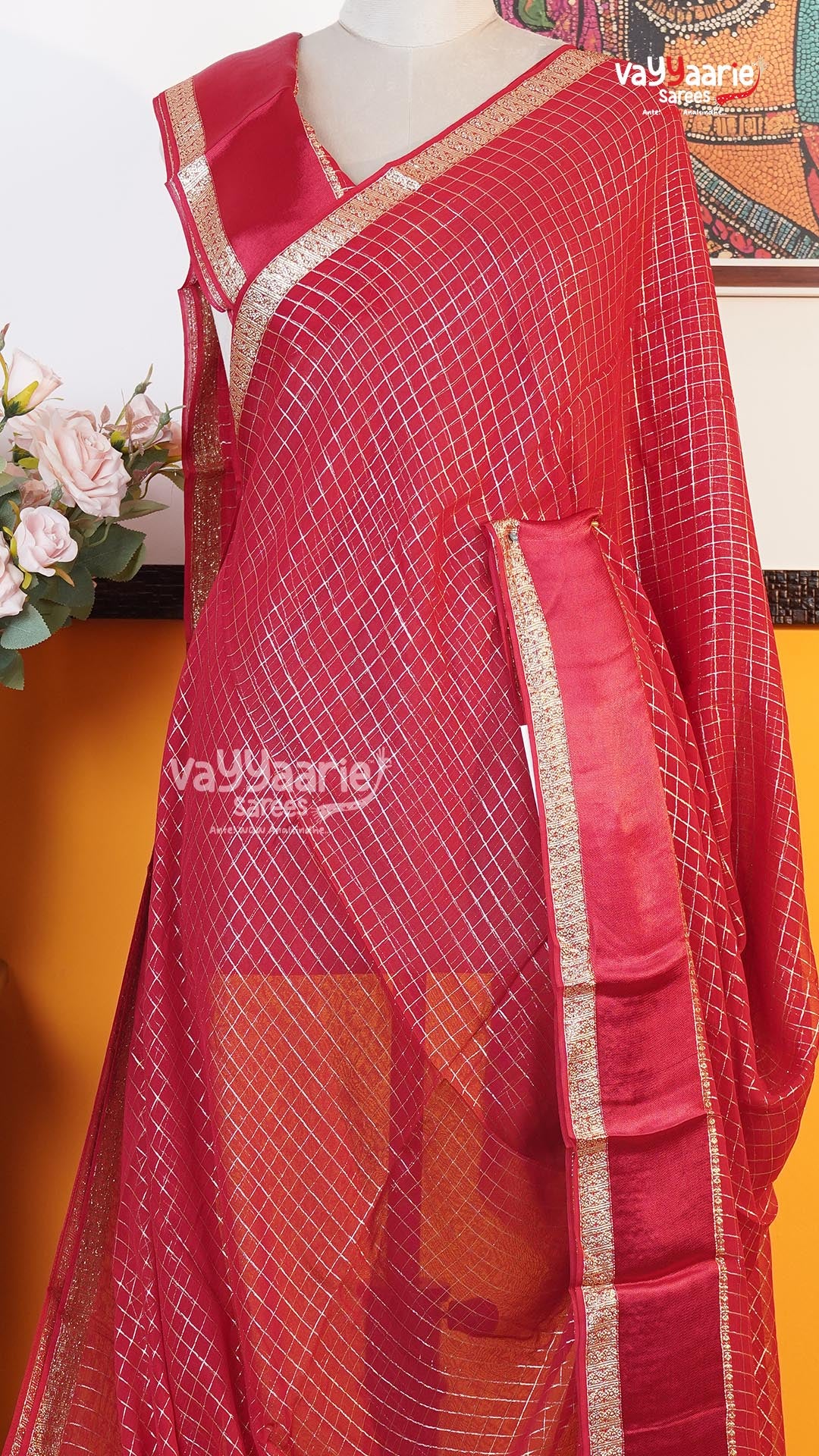 Red Chiffon Saree | Fancy Ethnic Wear Saree | Vayyaarie Sarees