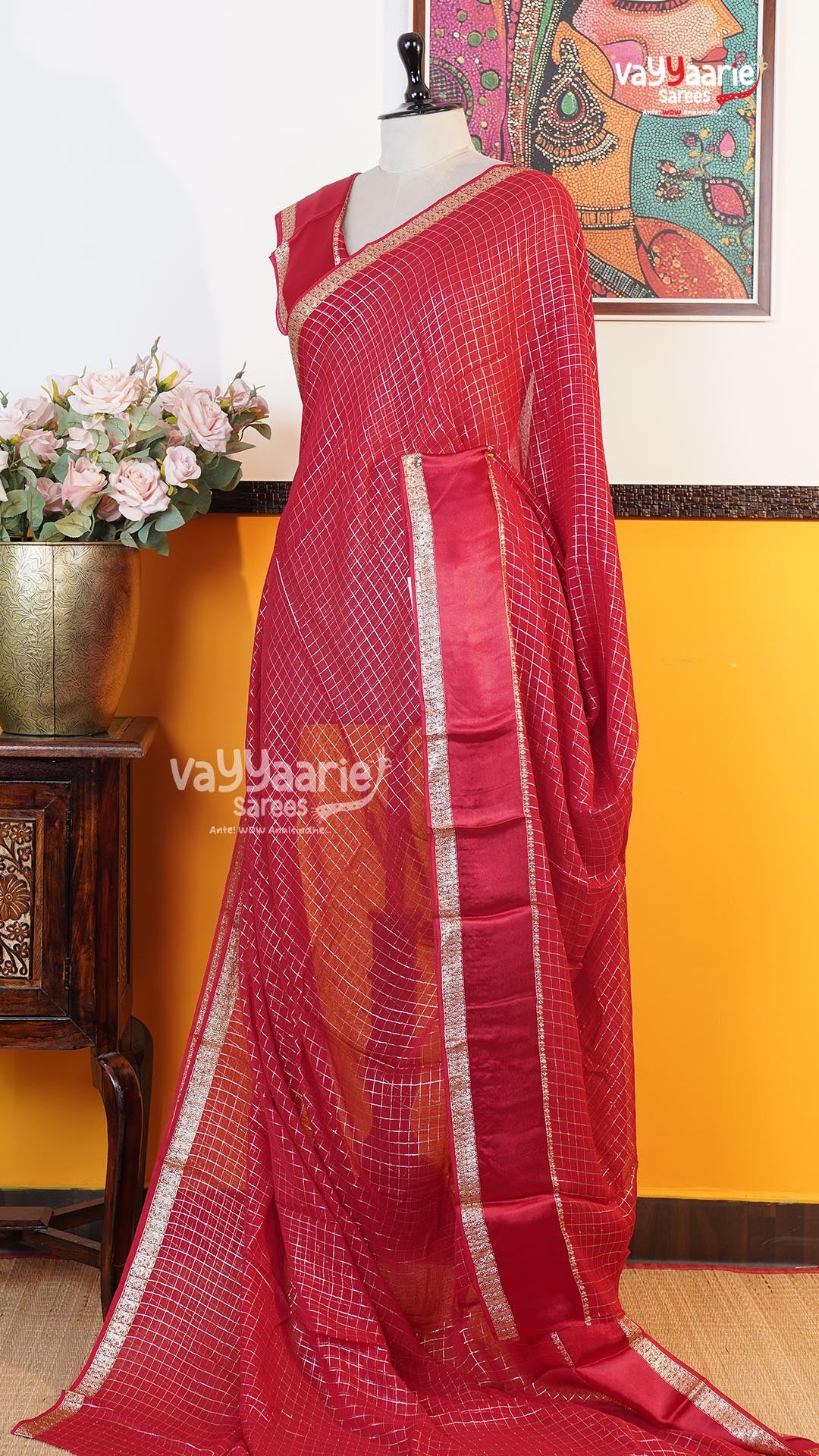 Red Chiffon Saree | Fancy Ethnic Wear Saree | Vayyaarie Sarees