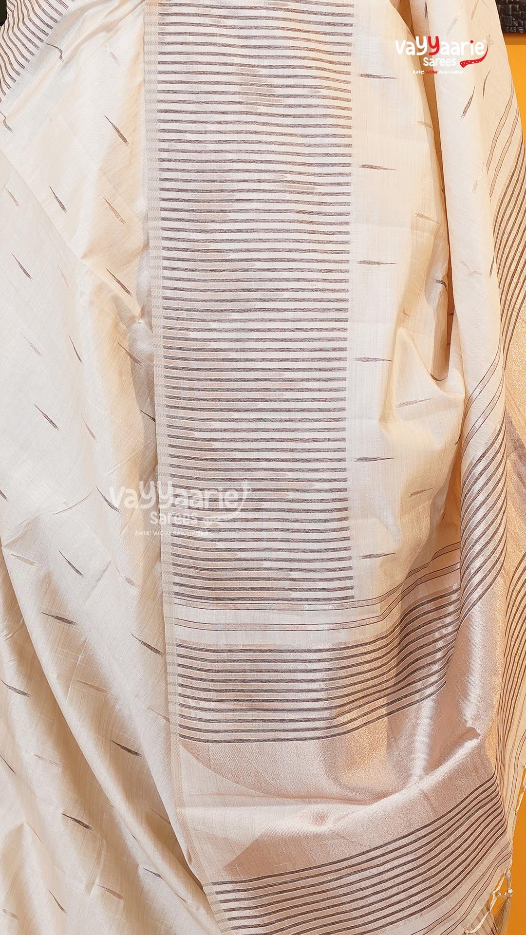 Cream Semi Dupion Silk Saree | Fancy Ethnic Wear Saree | Vayyaarie Sarees