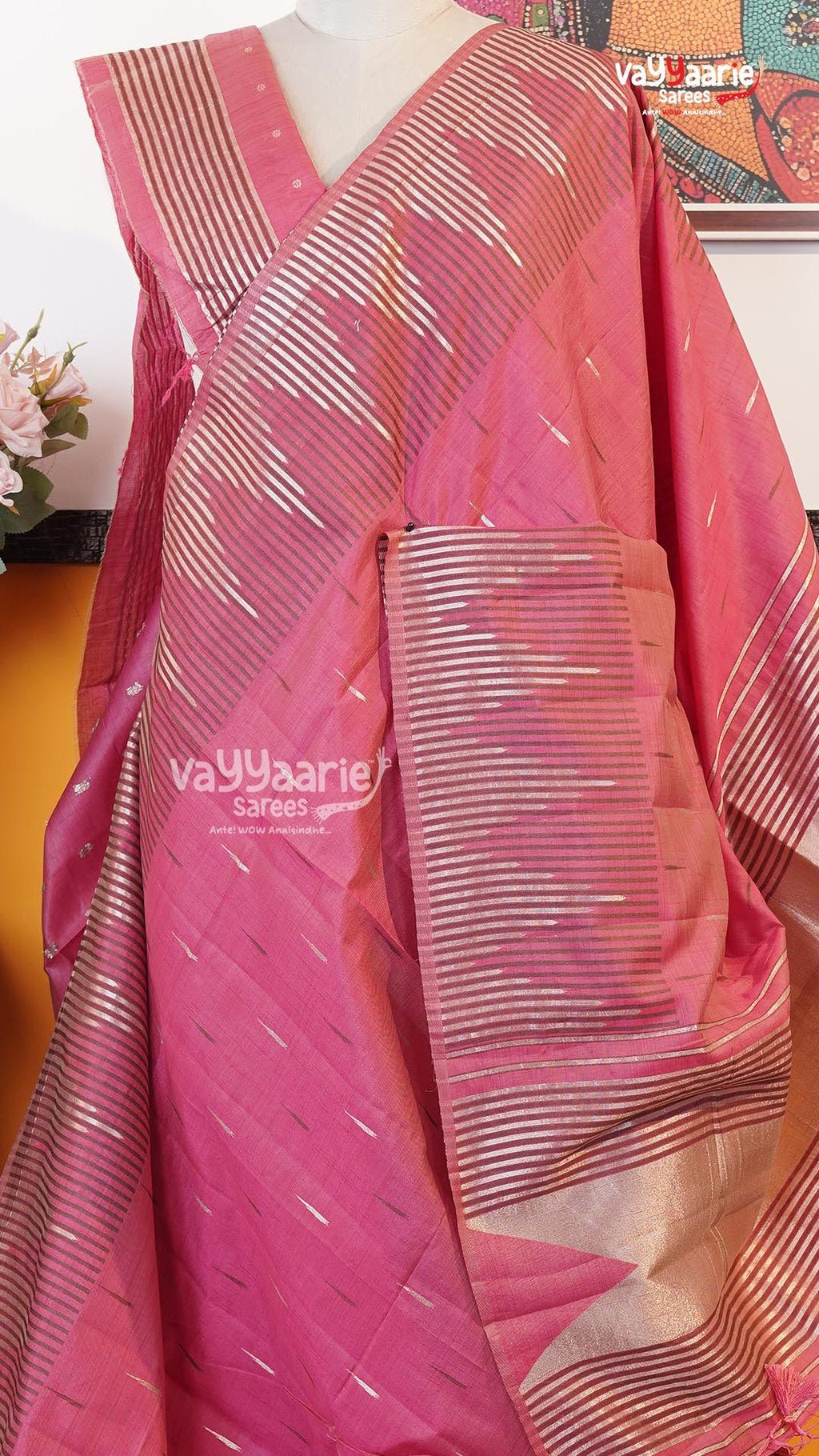 Pink Semi Dupion Silk Saree | Fancy Ethnic Wear Saree | Vayyaarie Sarees