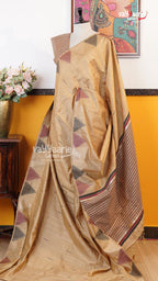 Biscuit Semi Dupion Silk Saree | Fancy Ethnic Wear Saree | Vayyaarie Sarees