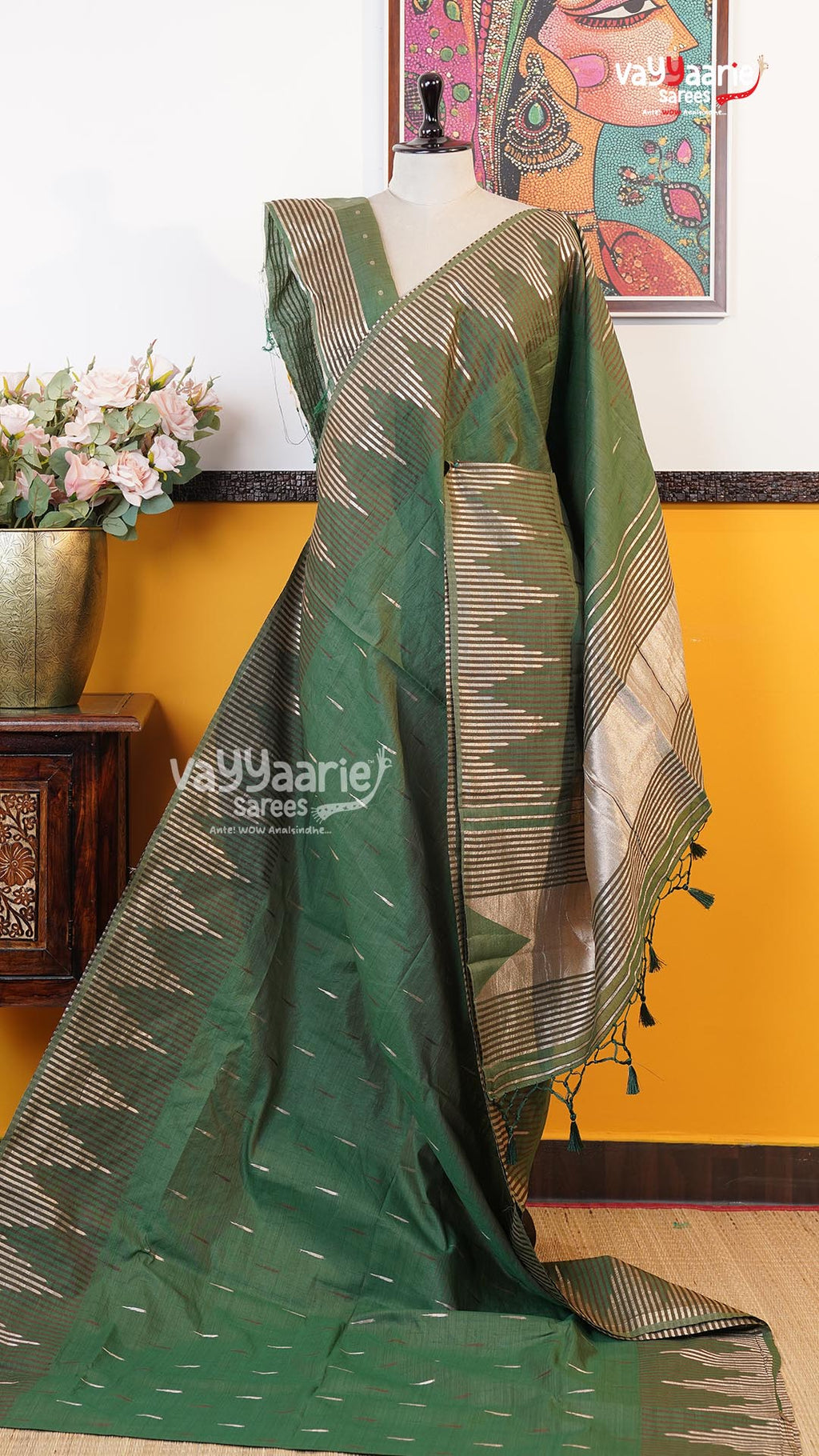 Mehendi Green Semi Dupion Silk Saree | Fancy Ethnic Wear Saree | Vayyaarie Sarees
