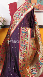 Wine Semi Paithani Saree | Traditional Ethnic Saree | Vayyaarie Sarees