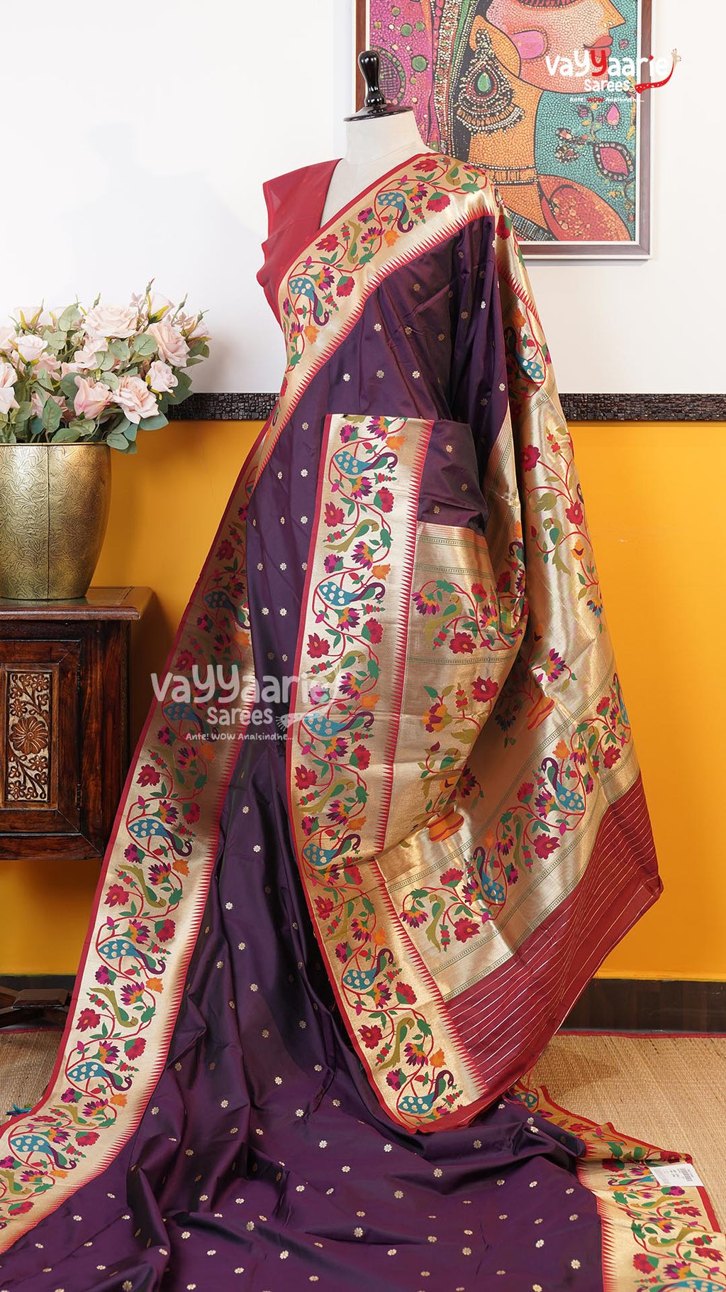 Wine Semi Paithani Saree | Traditional Ethnic Saree | Vayyaarie Sarees