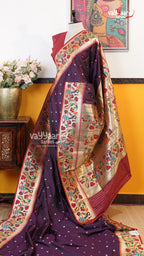 Wine Semi Paithani Saree | Traditional Ethnic Saree | Vayyaarie Sarees