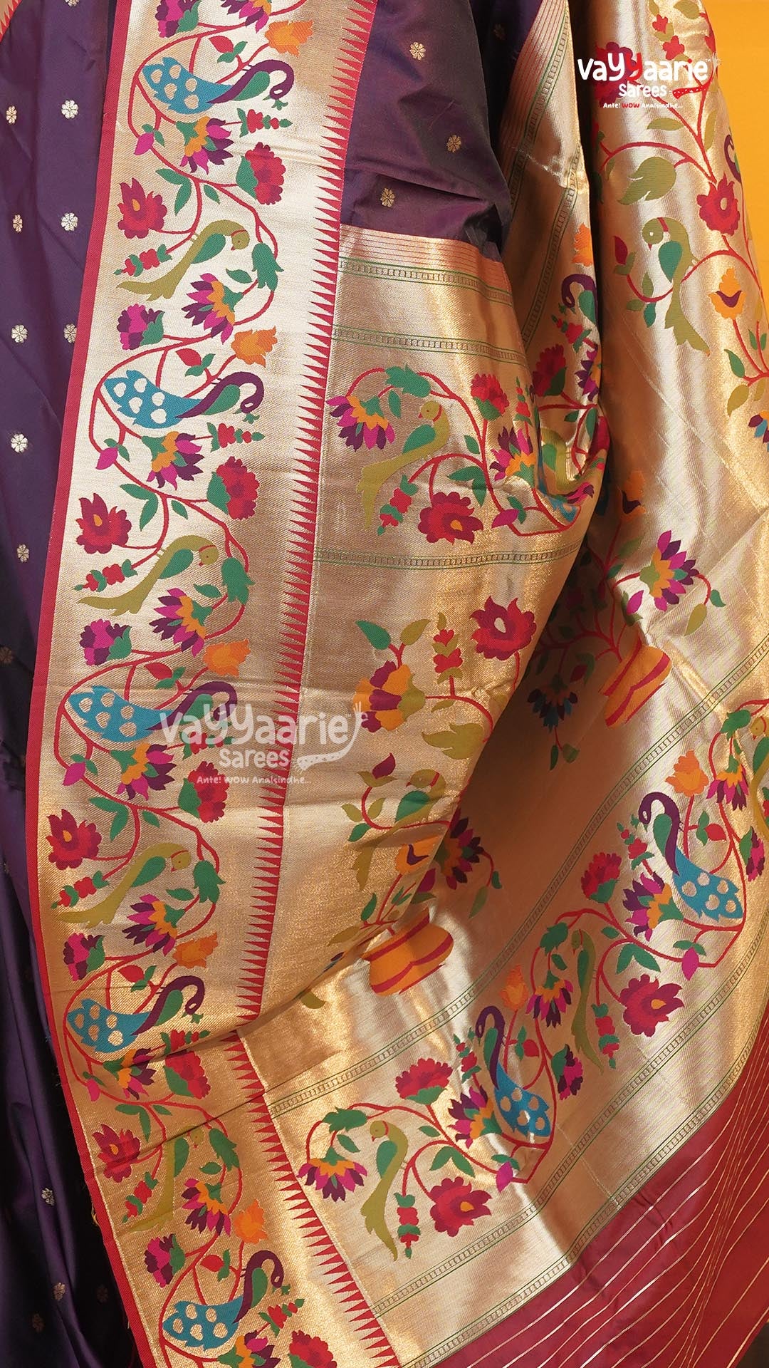 Wine Semi Paithani Saree | Traditional Ethnic Saree | Vayyaarie Sarees