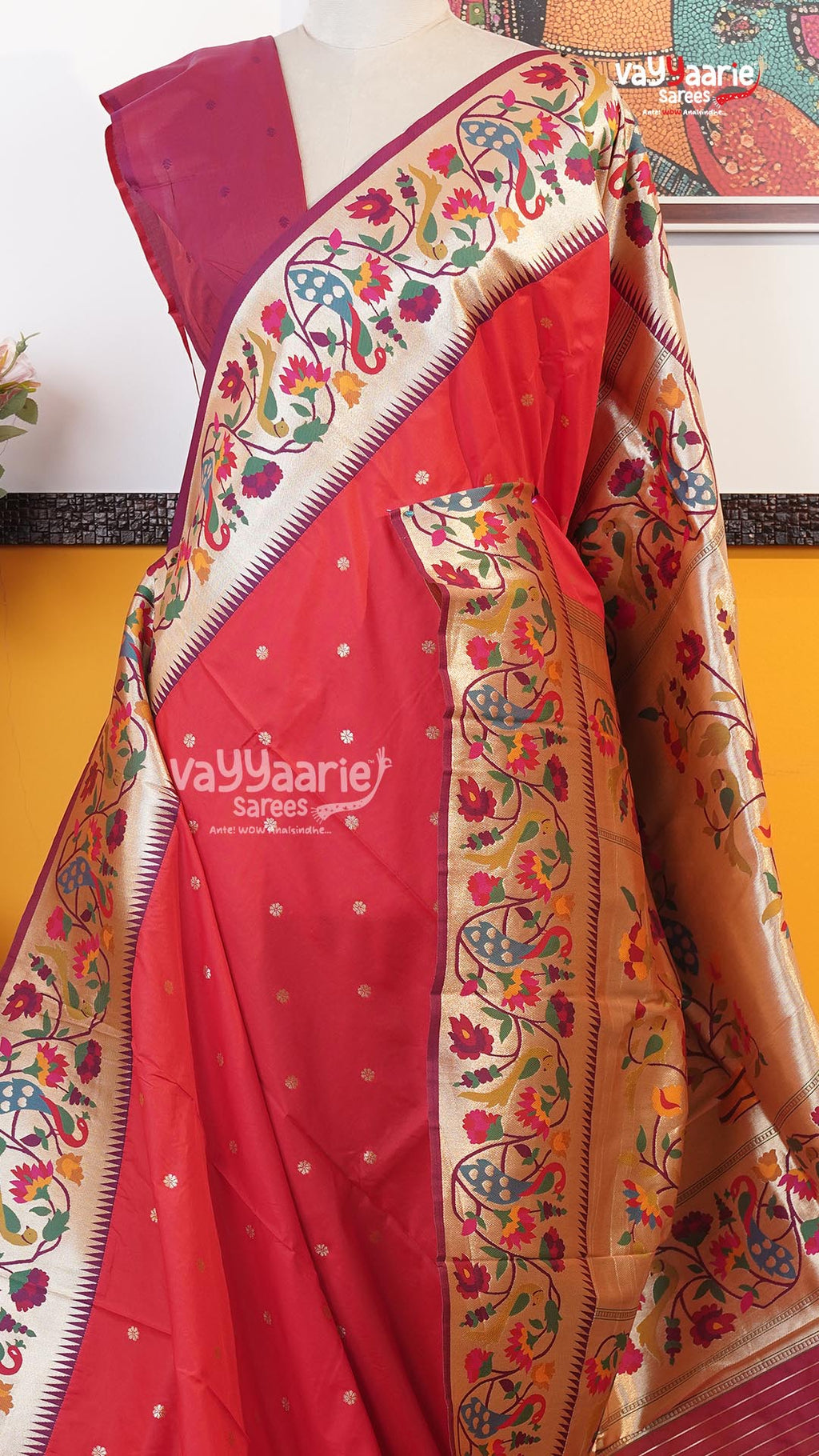Red Semi Paithani Saree | Traditional Ethnic Saree | Vayyaarie Sarees